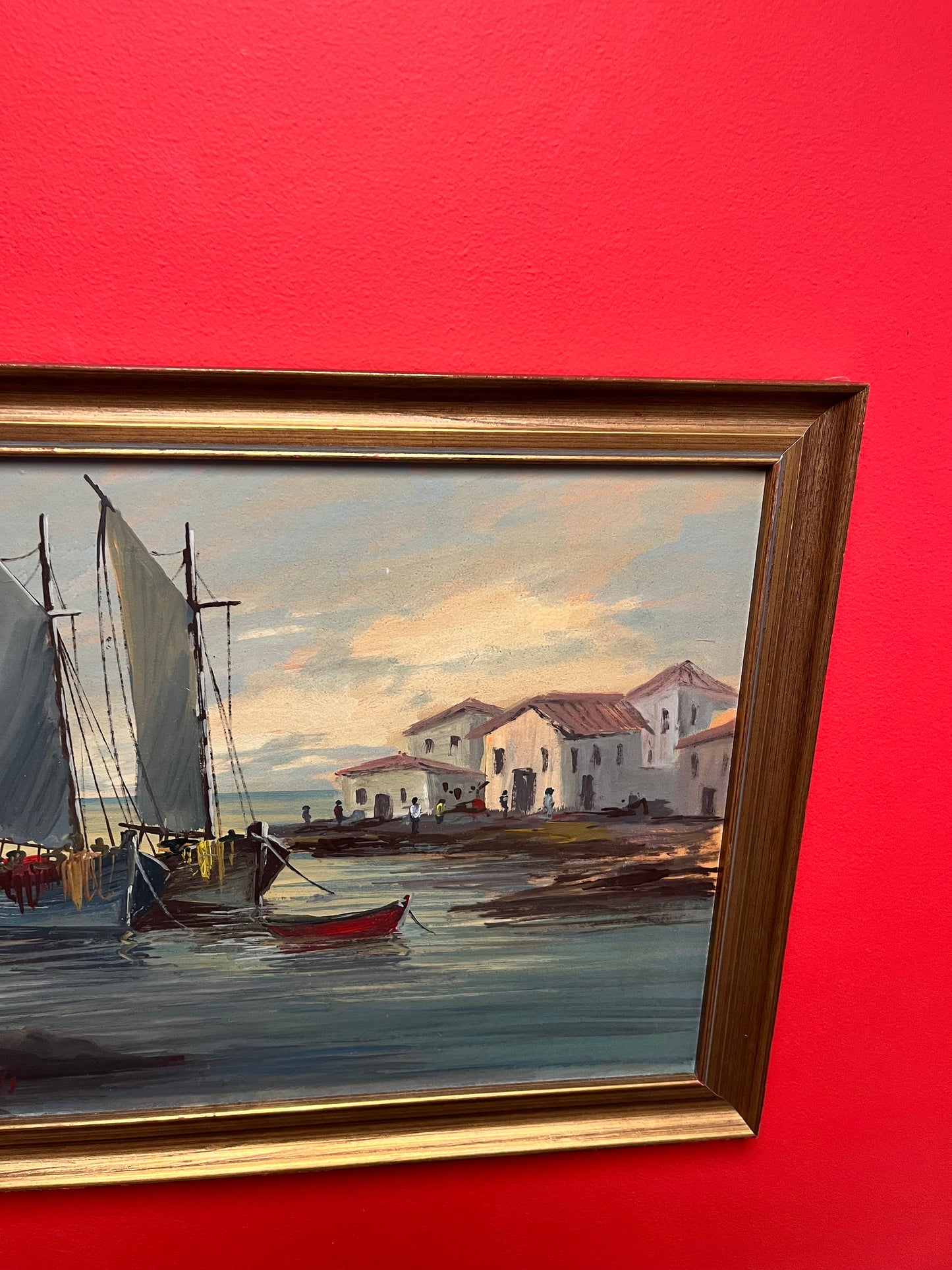 Absolutely fabulous 22 x 17 vintage Greek signed painting   lovely frame  provenance on back  wow