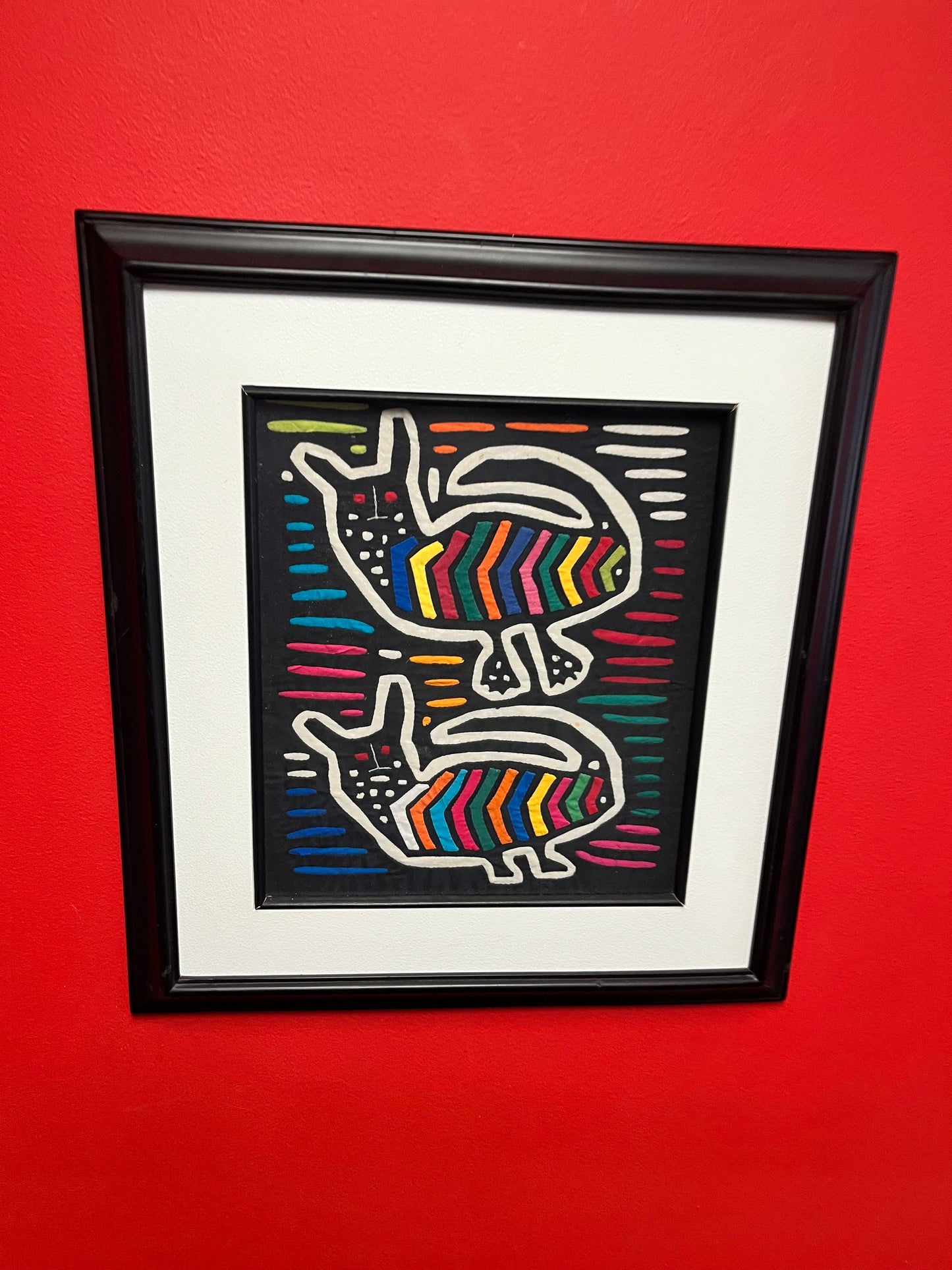 Fabulously framed South American 19 x 17 inch Mola  framed in Columbia  great colours  value priced