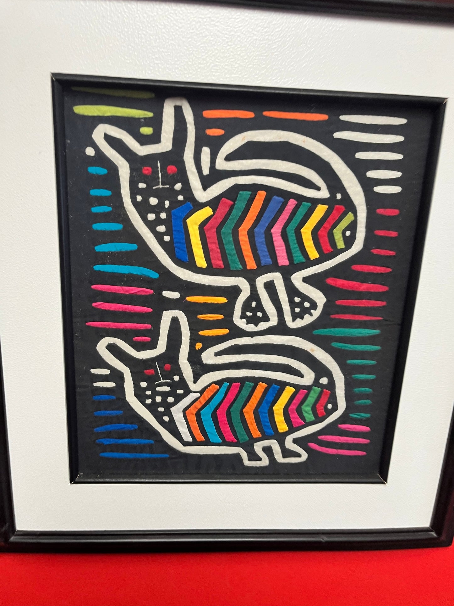 Fabulously framed South American 19 x 17 inch Mola  framed in Columbia  great colours  value priced