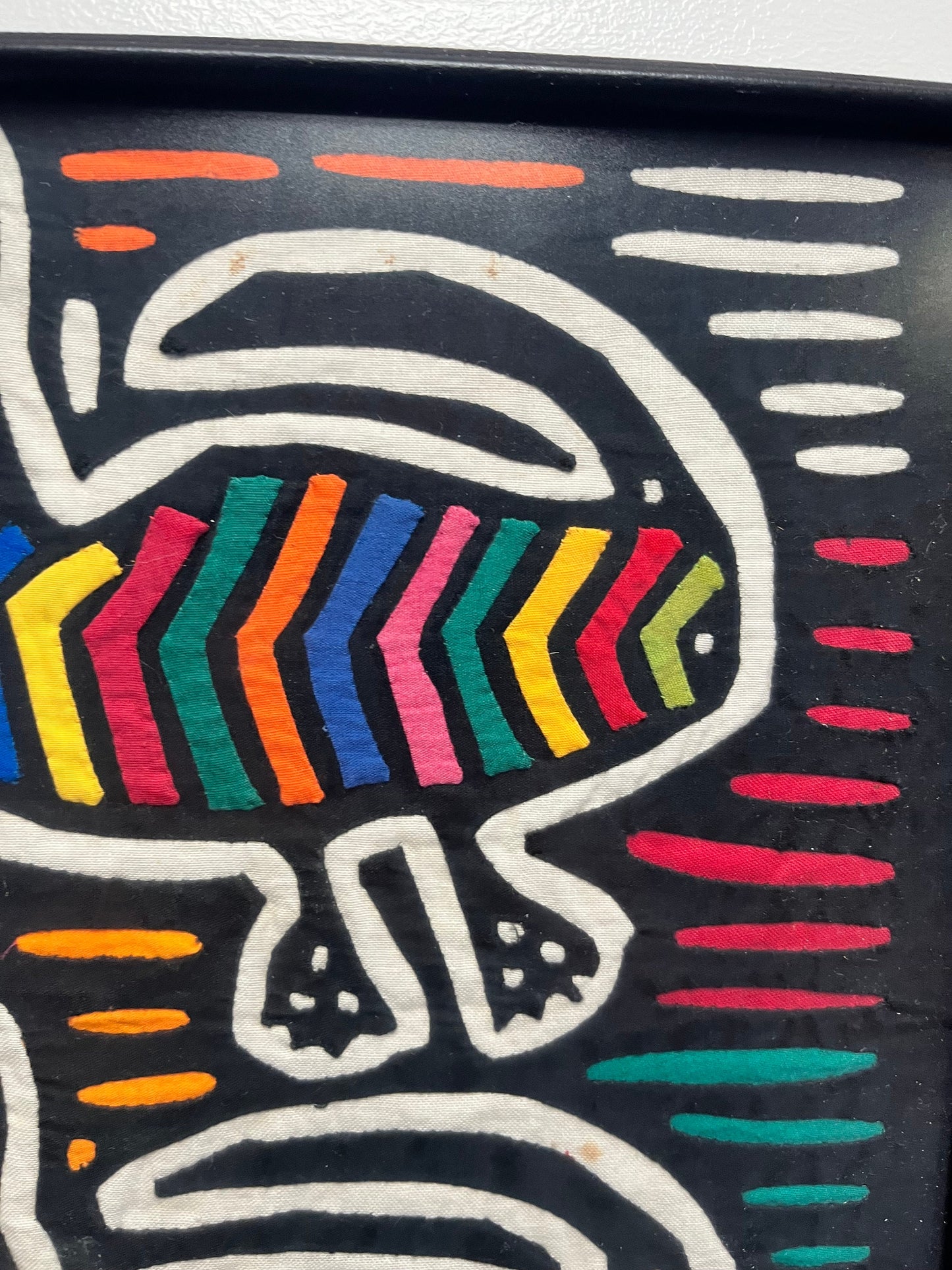 Fabulously framed South American 19 x 17 inch Mola  framed in Columbia  great colours  value priced