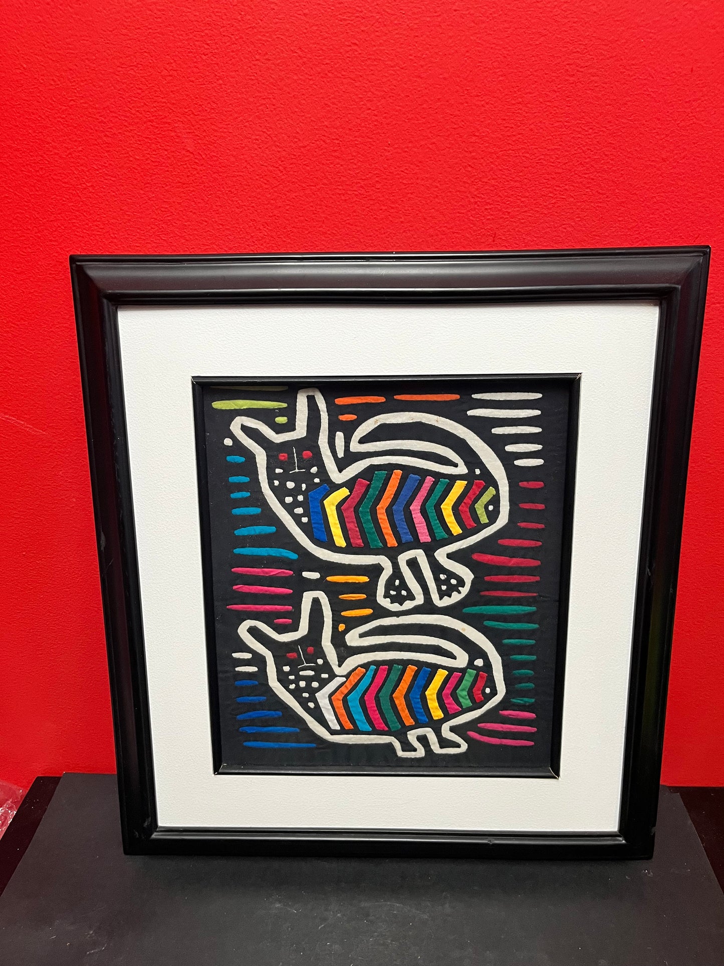 Fabulously framed South American 19 x 17 inch Mola  framed in Columbia  great colours  value priced
