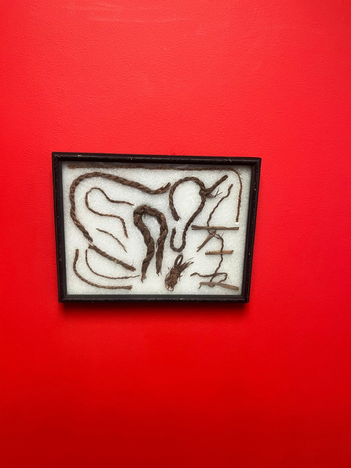 Amazing 13 x 10 x 2 thick  framed prehistoric Indian rope from Columbia River  1948  indigenous first nations treasure