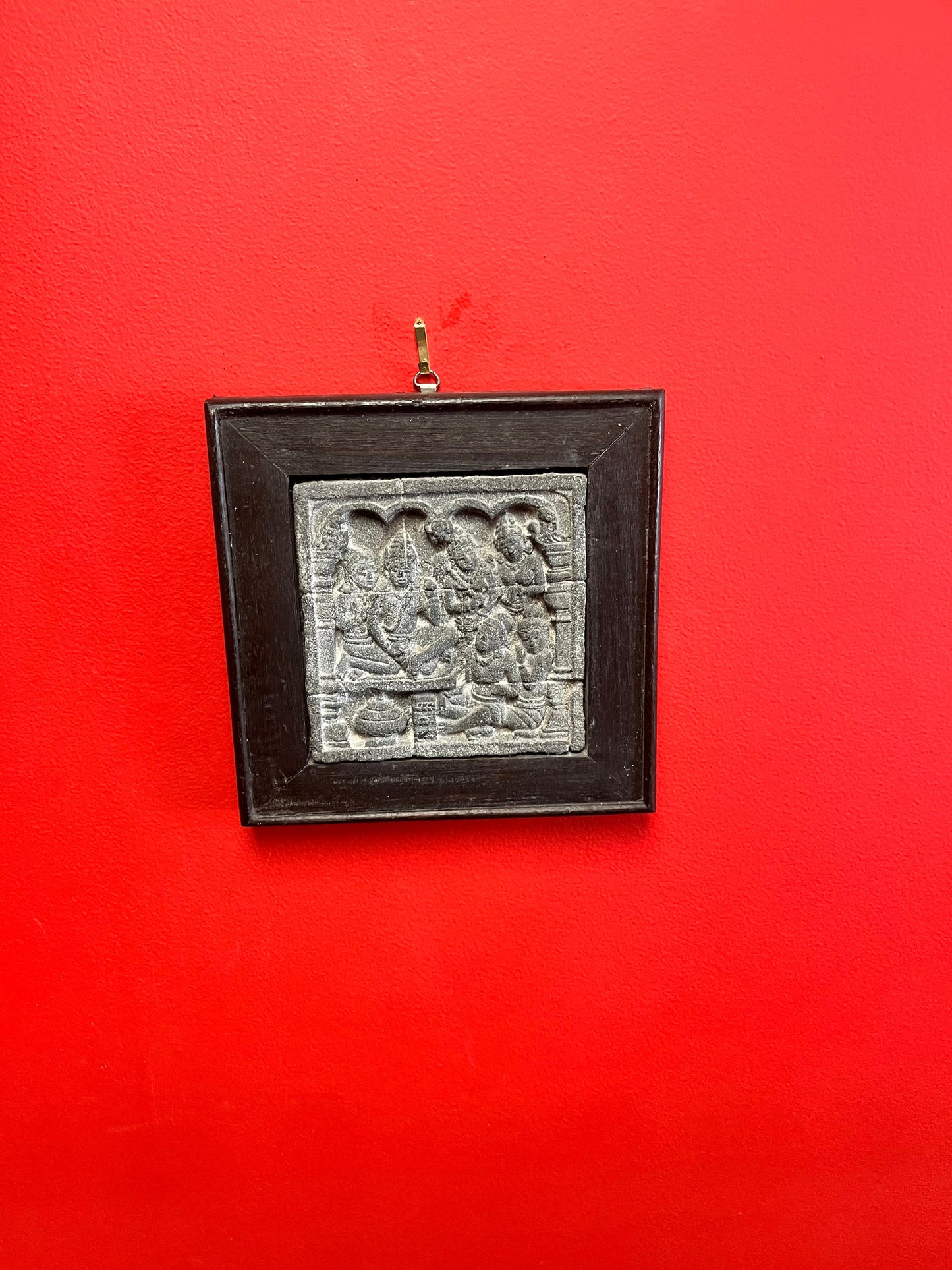 An  Antique 9 x 9 authentic relief plaque in framed plaque form BOROBODUR temple  great piece of Asian history  value priced