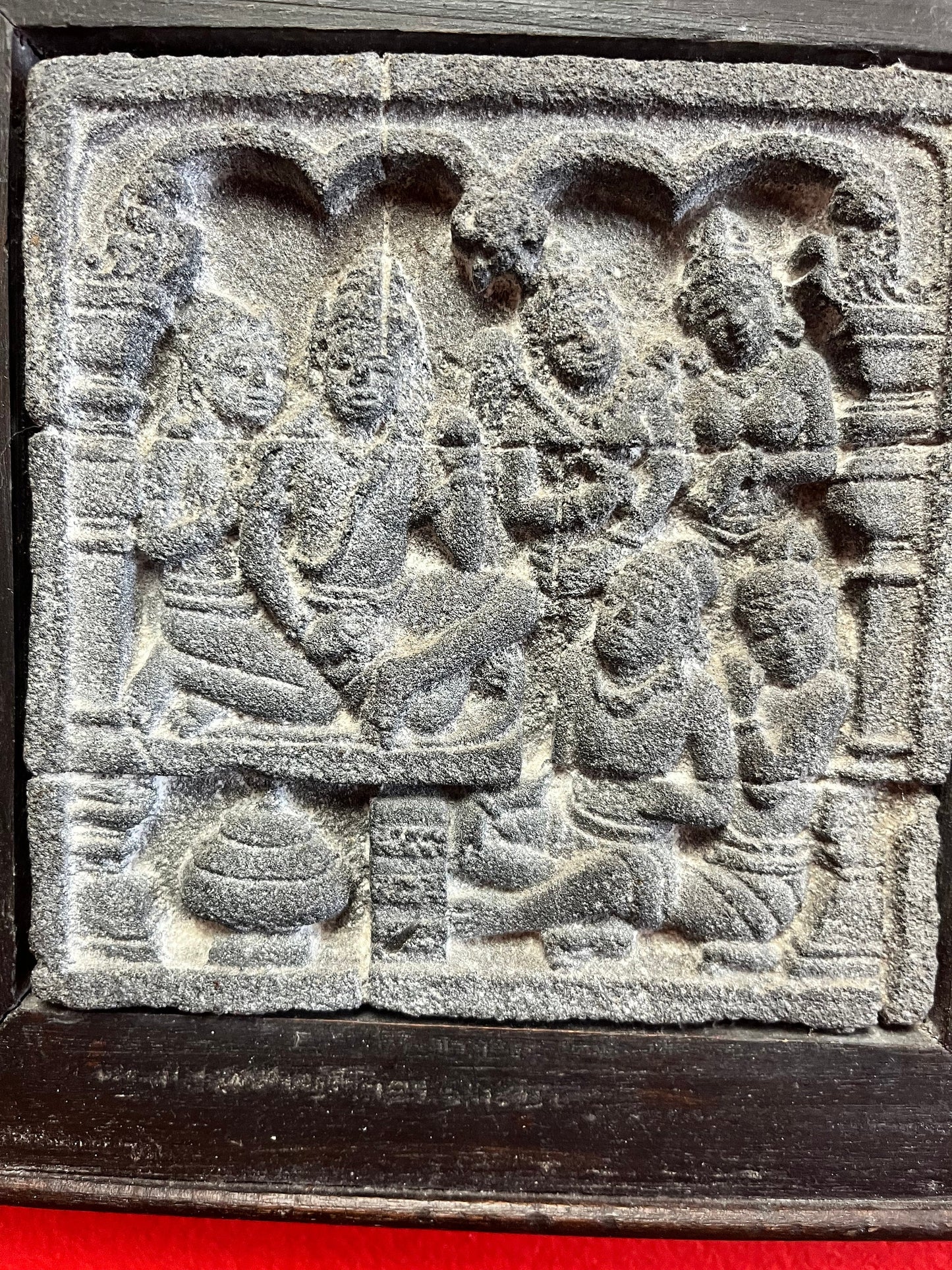 An  Antique 9 x 9 authentic relief plaque in framed plaque form BOROBODUR temple  great piece of Asian history  value priced