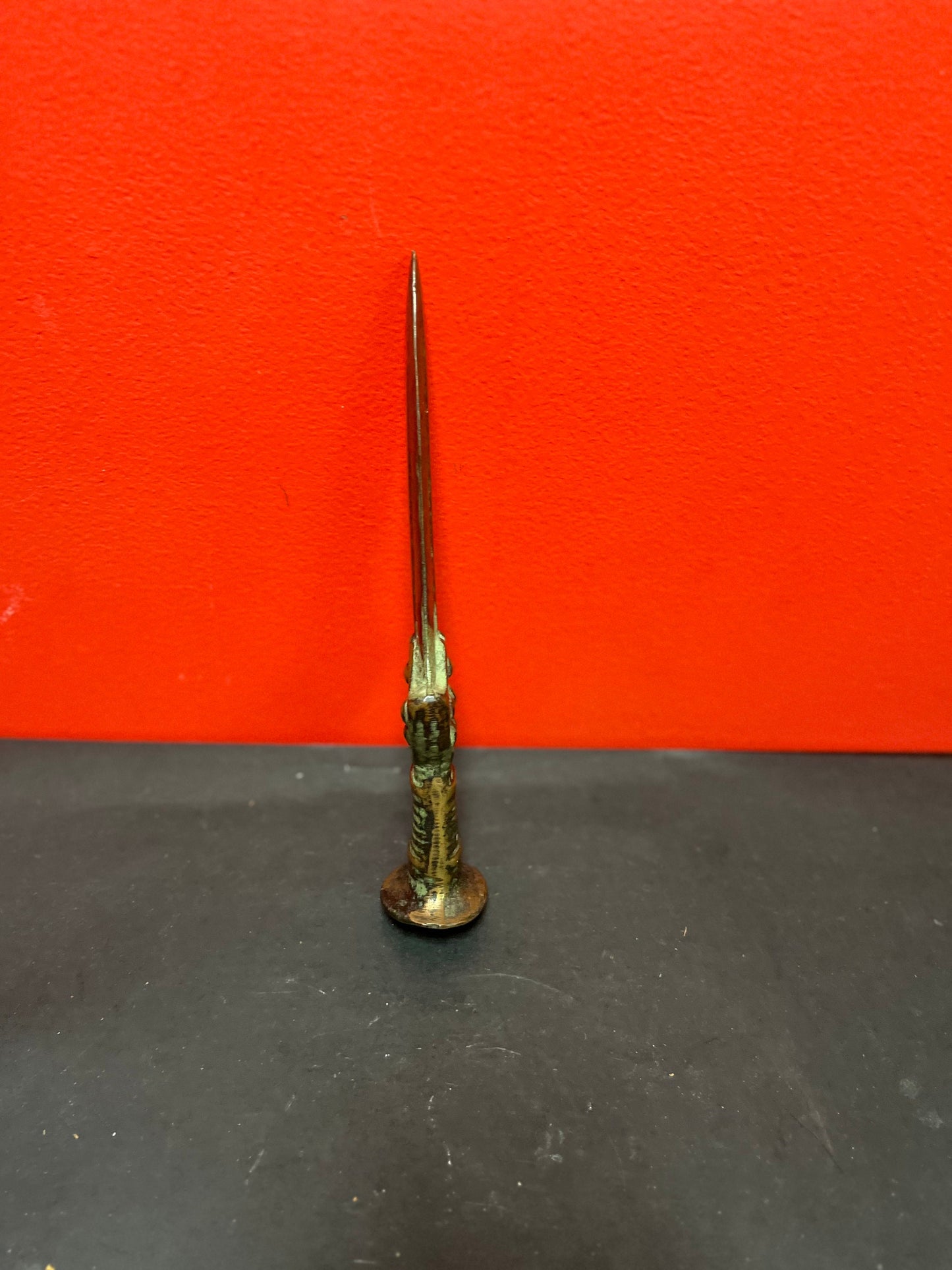 Stunning 11 inch antique heavy bronze dagger knife with great  patina country of origin unknown  really wonderful rare piece  wow