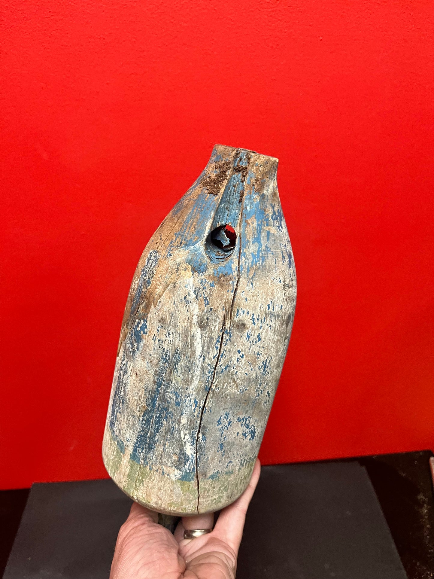 A  Wonderful 17 inch long antique fishing buoy  old as the hills  great patina  best home decor