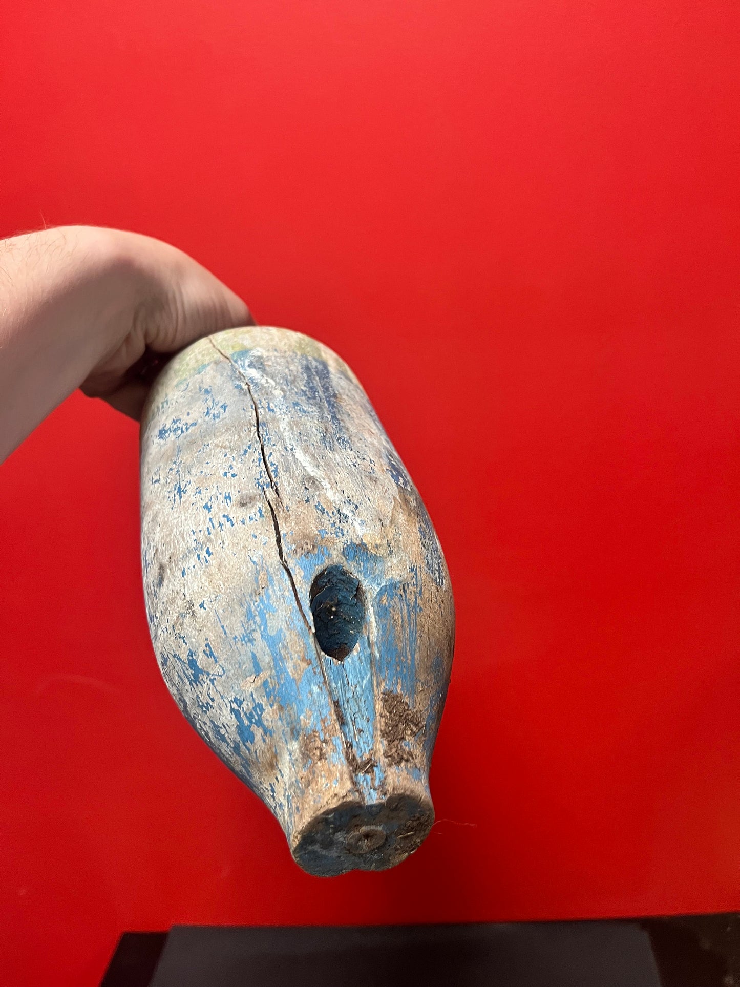 A  Wonderful 17 inch long antique fishing buoy  old as the hills  great patina  best home decor