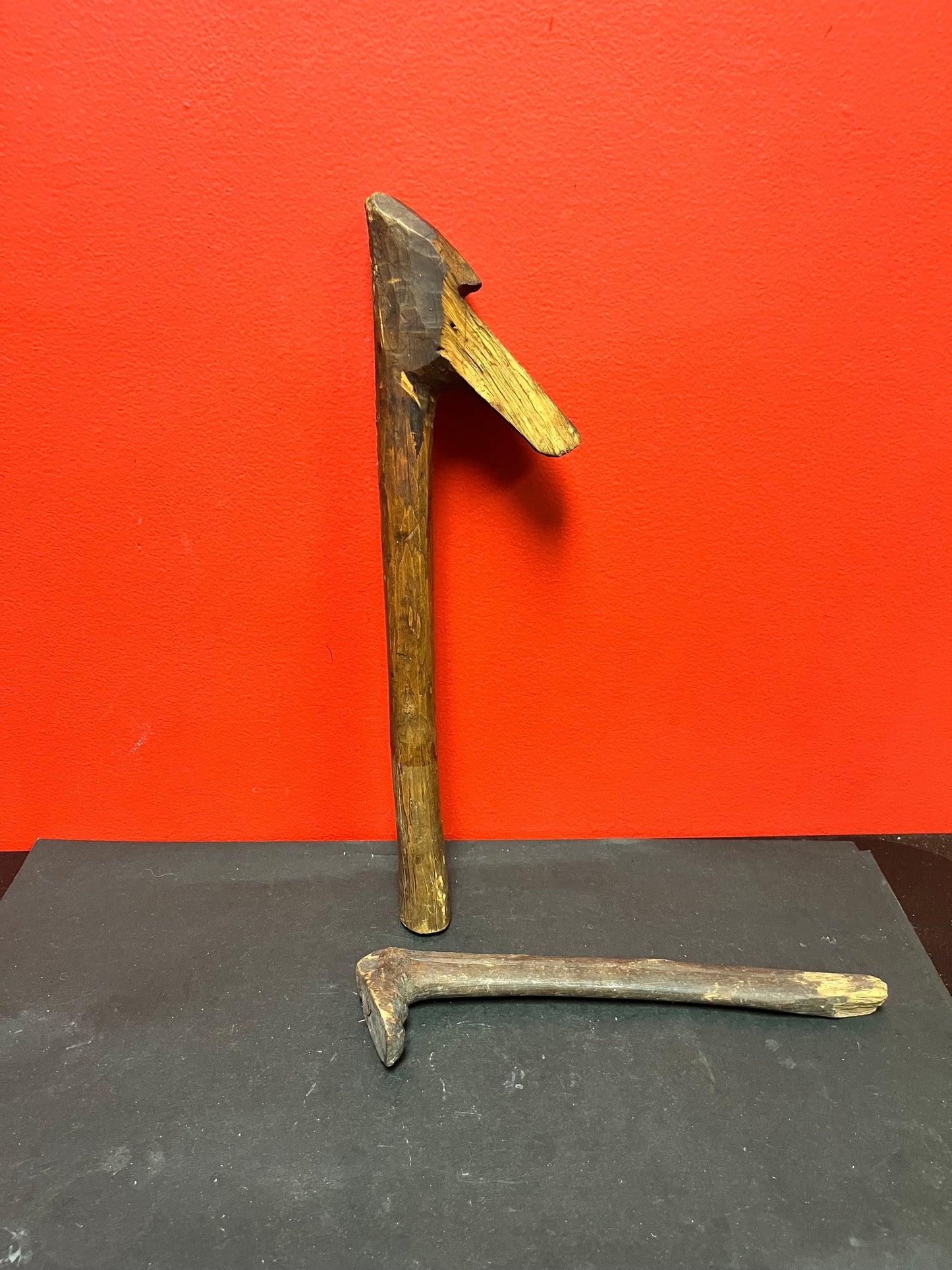 Antique 16 and 11 inch long indigenous first nations Pacific northwest Coast carving tools missing blades   both as is  great decoration