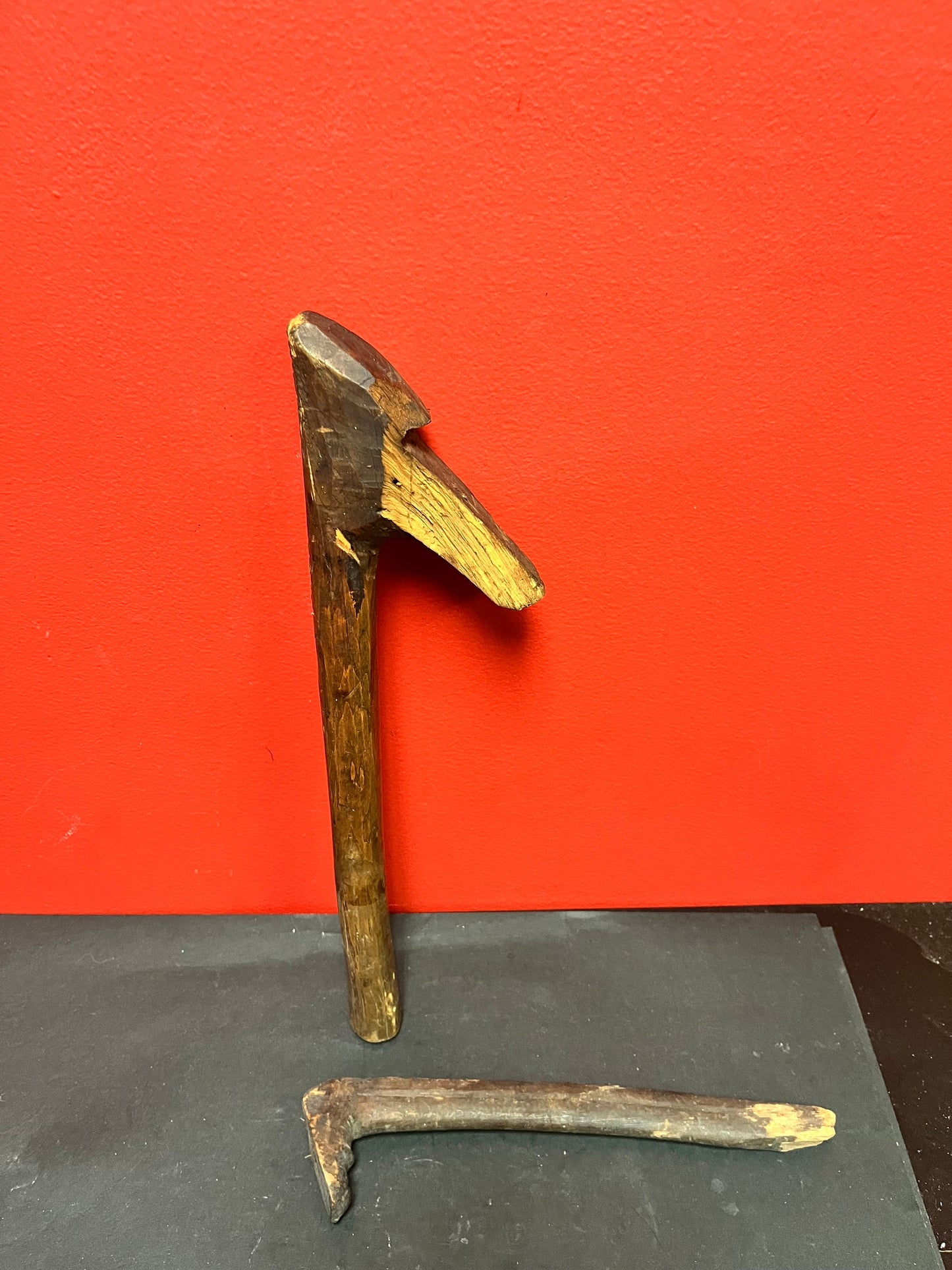 Antique 16 and 11 inch long indigenous first nations Pacific northwest Coast carving tools missing blades   both as is  great decoration