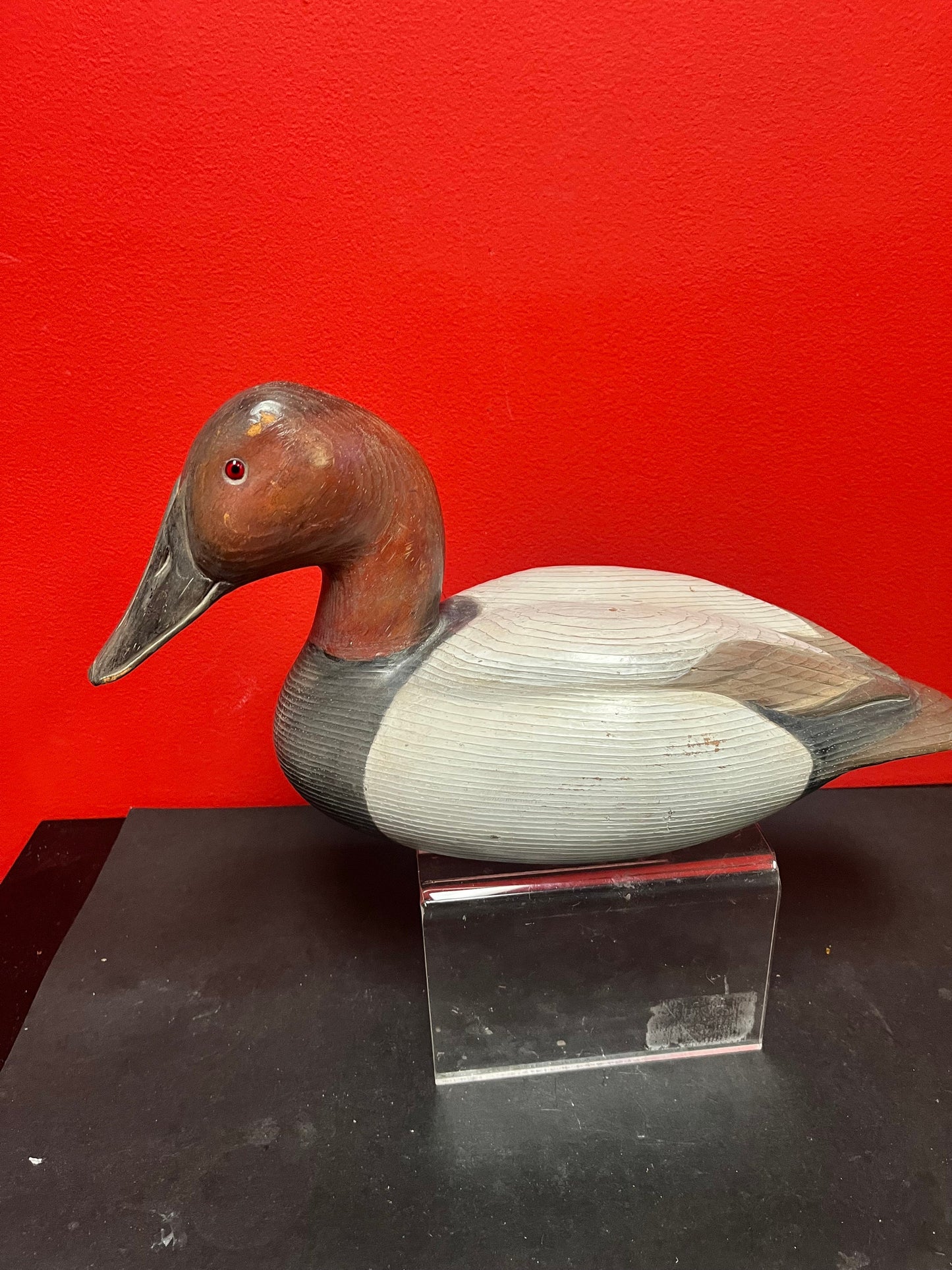 Lovely signed Canadian 16 x 8 high antique wooden duck  good condition and lovely patina  fabulous gift