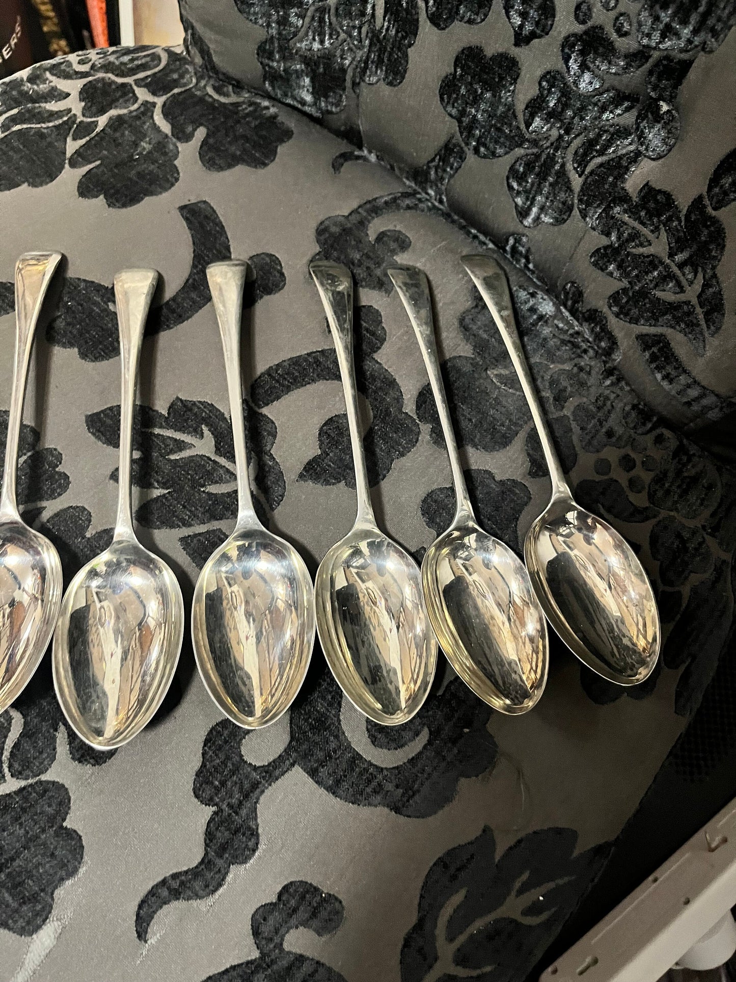 Set 8 English Antique silver plated spoons8  a half inches long each  Good condition and ready to use