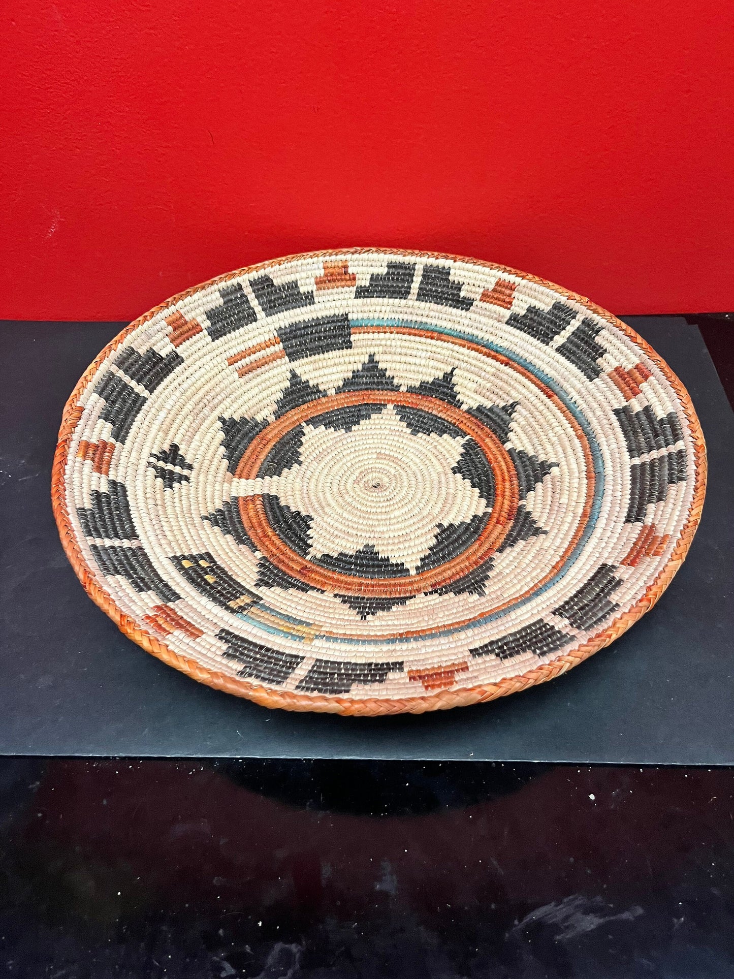 Stunning 14 inch Authentic antique Navajo woven basket bowl  Great condition and fabulous colours - wow  Great value