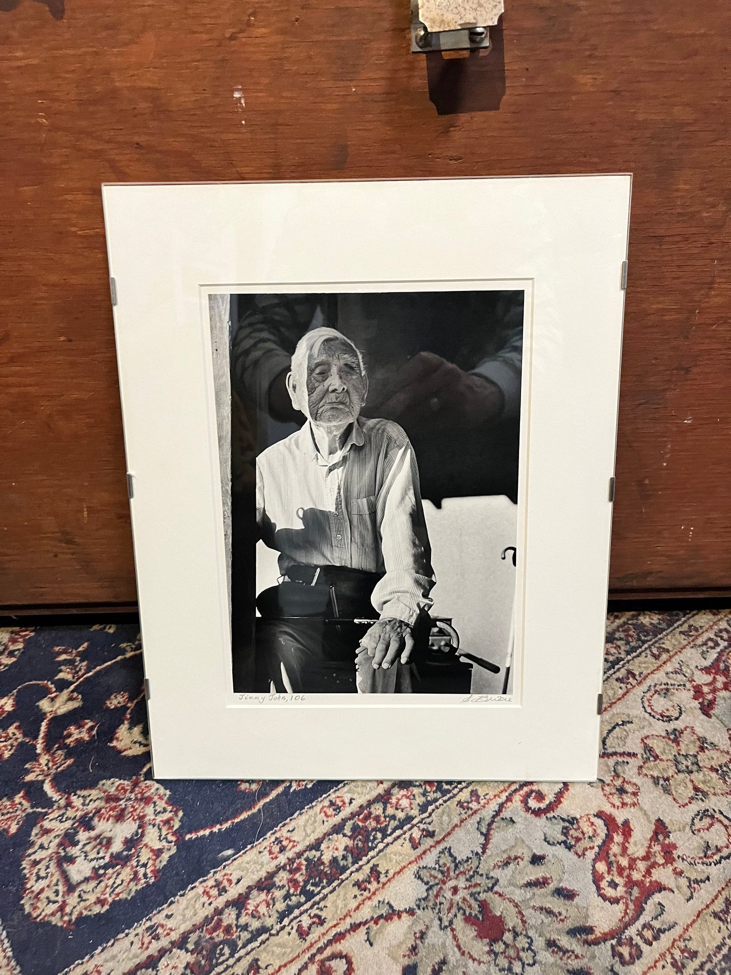 14 x 11  inch black-and-white photo of famous Canadian indigenous artist Jimmy John — signed by photographer— cool imagery — ready to hang