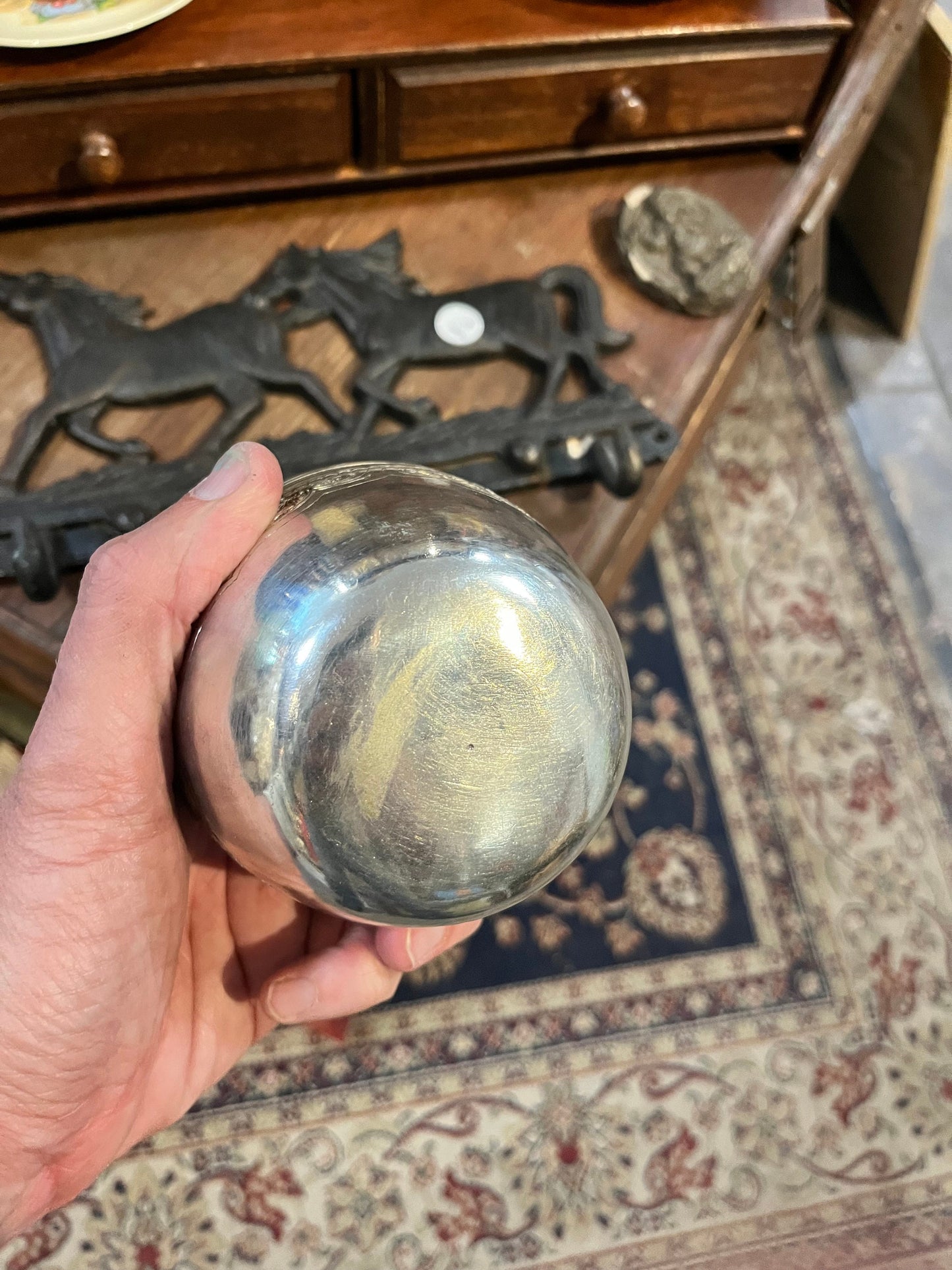 Lovely 5 inch tall untested silver raj lidded  pot  wonderful decoration  great value