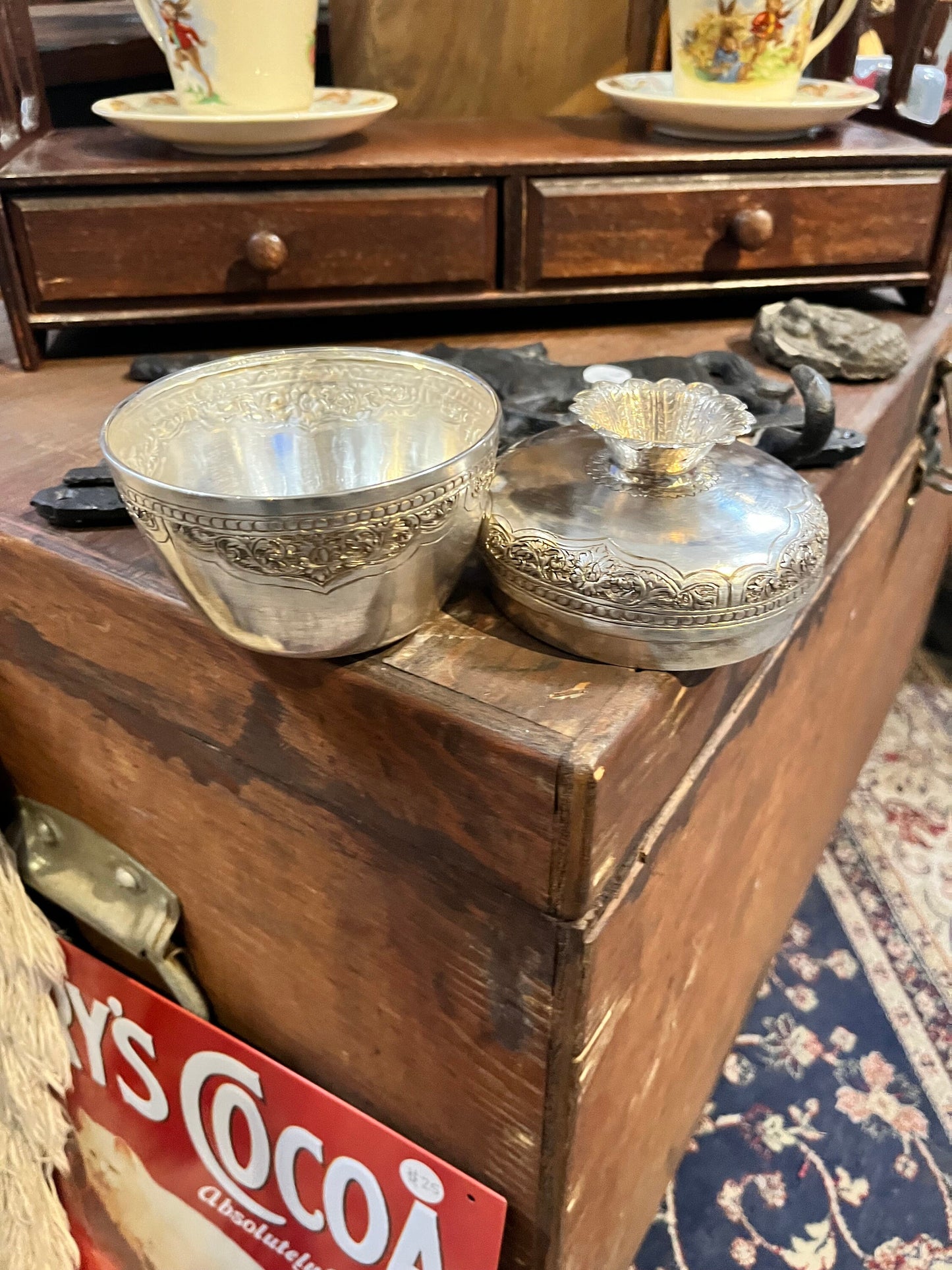 Lovely 5 inch tall untested silver raj lidded  pot  wonderful decoration  great value
