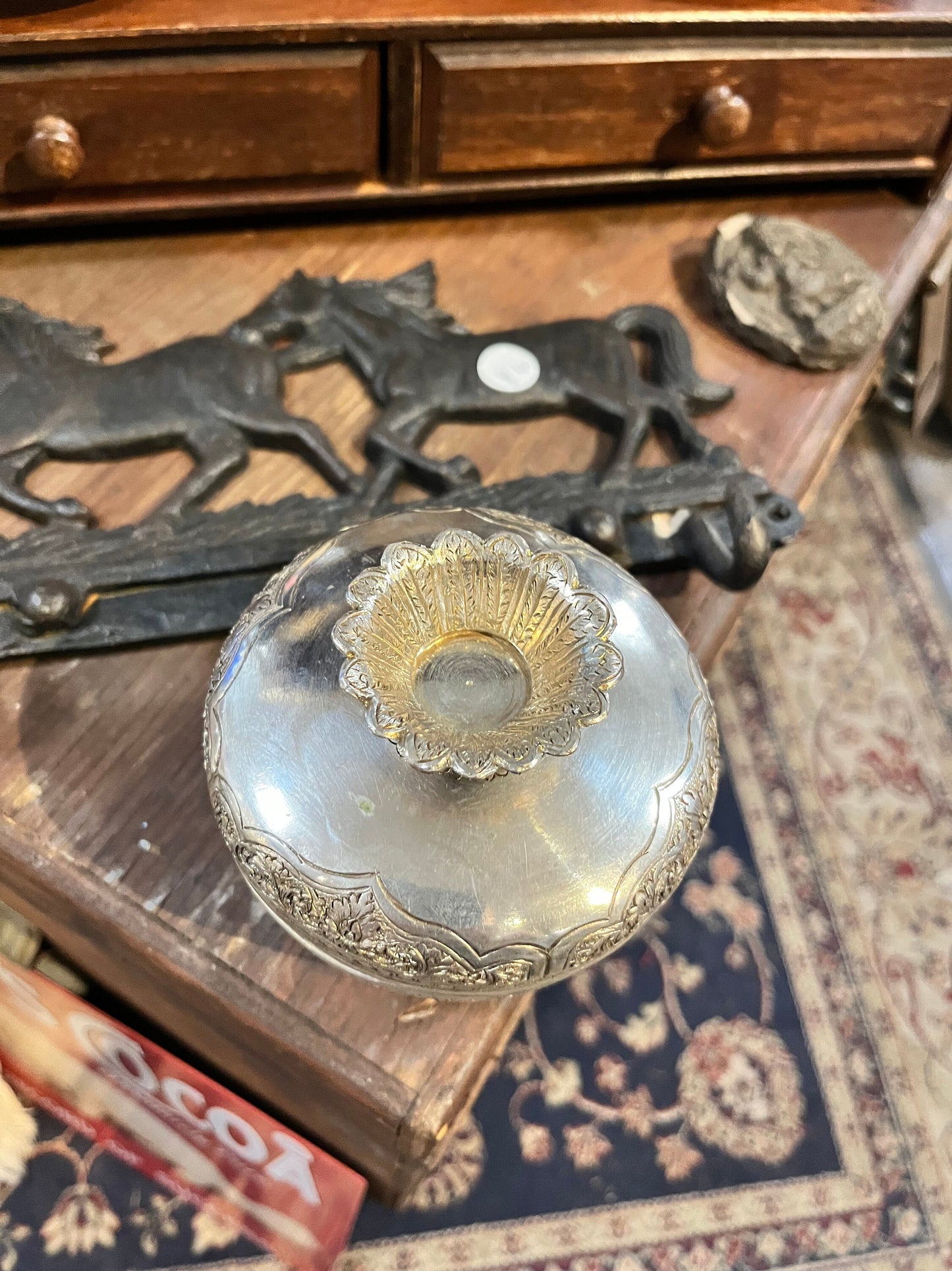 Lovely 5 inch tall untested silver raj lidded  pot  wonderful decoration  great value