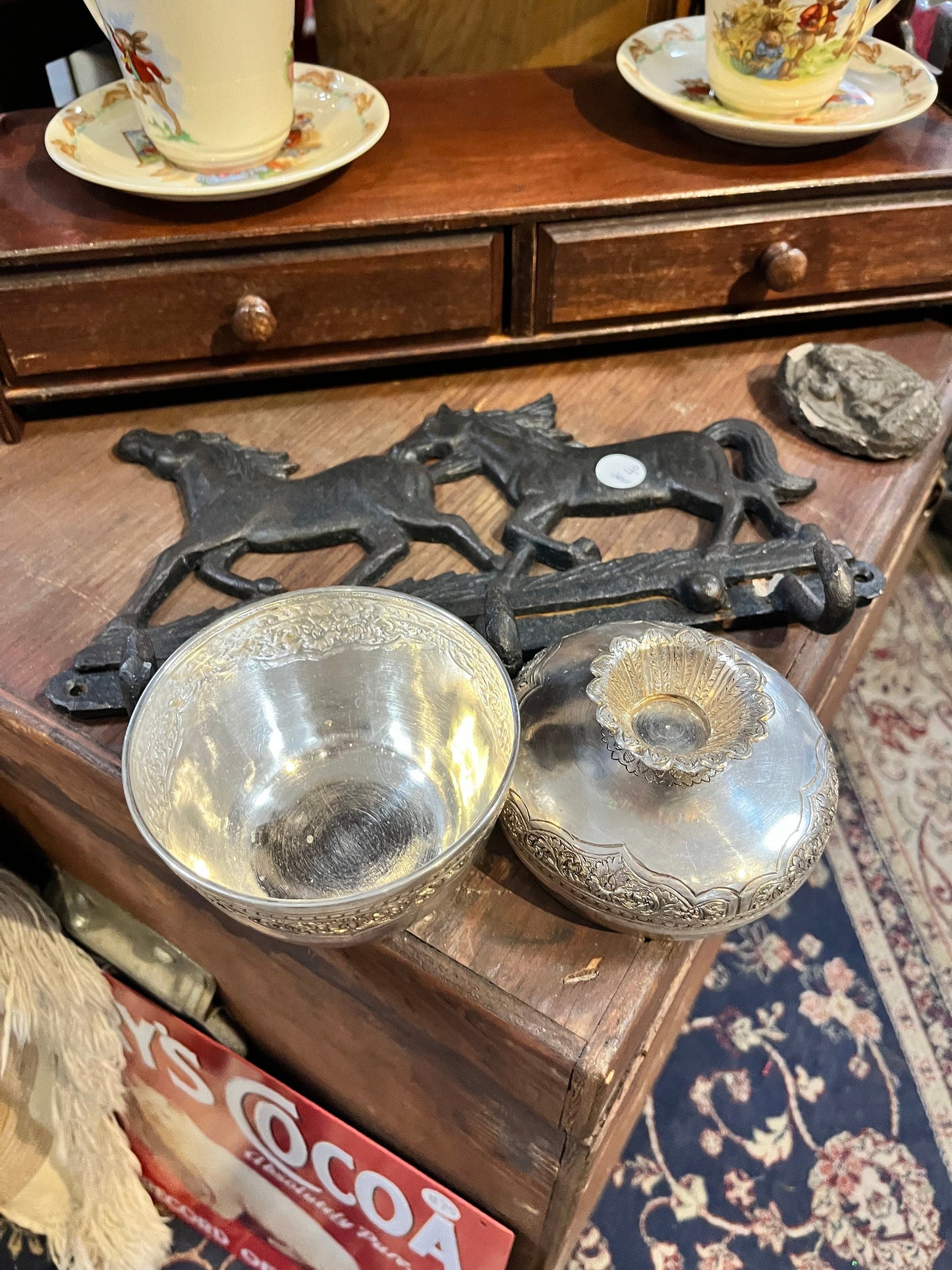 Lovely 5 inch tall untested silver raj lidded  pot  wonderful decoration  great value