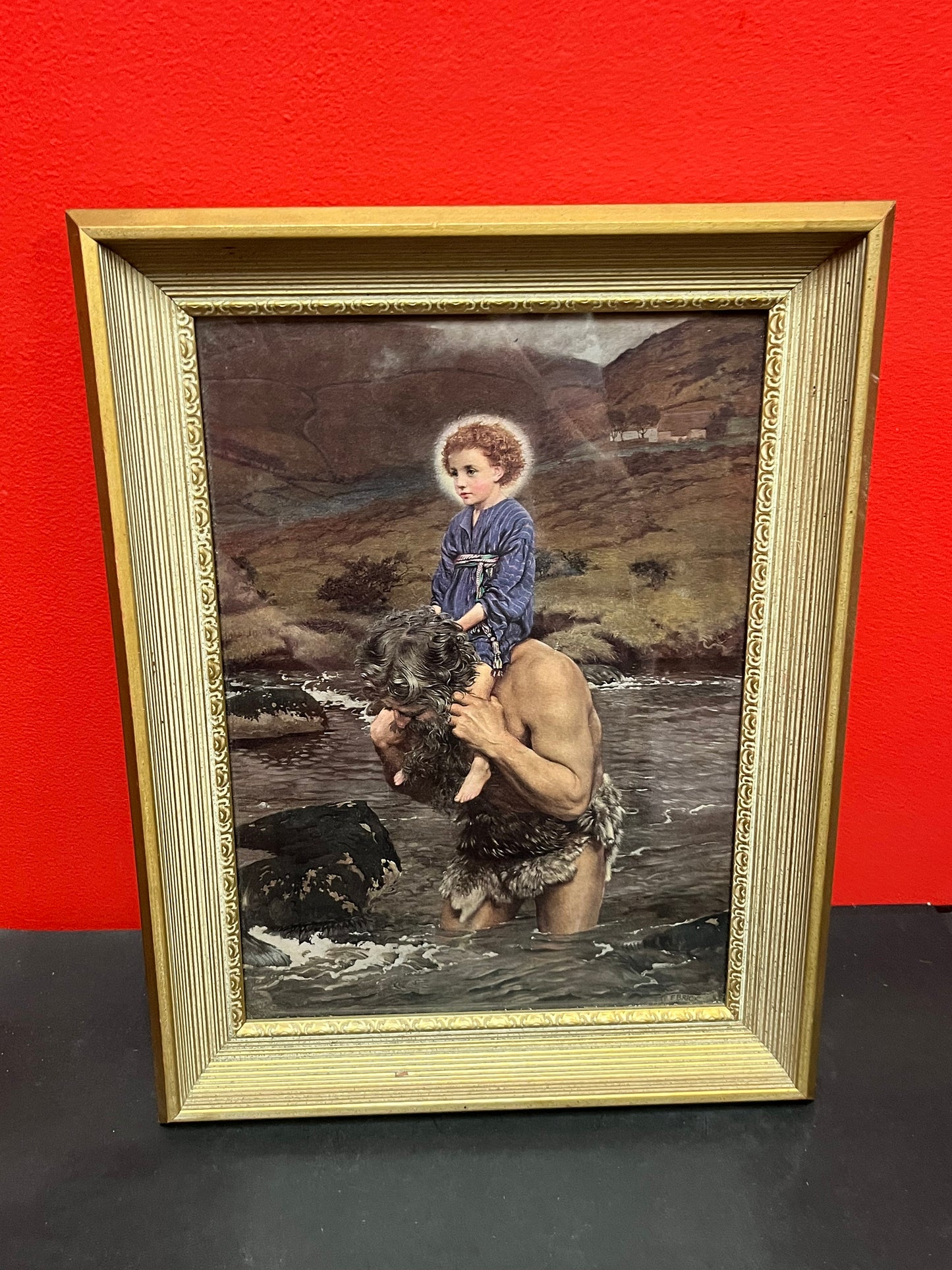 Lovely 17 x 13“ antique religious print in beautiful frame  great imagery  wow