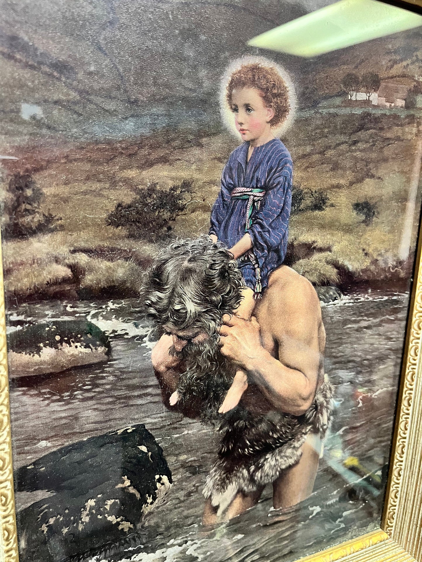 Lovely 17 x 13“ antique religious print in beautiful frame  great imagery  wow