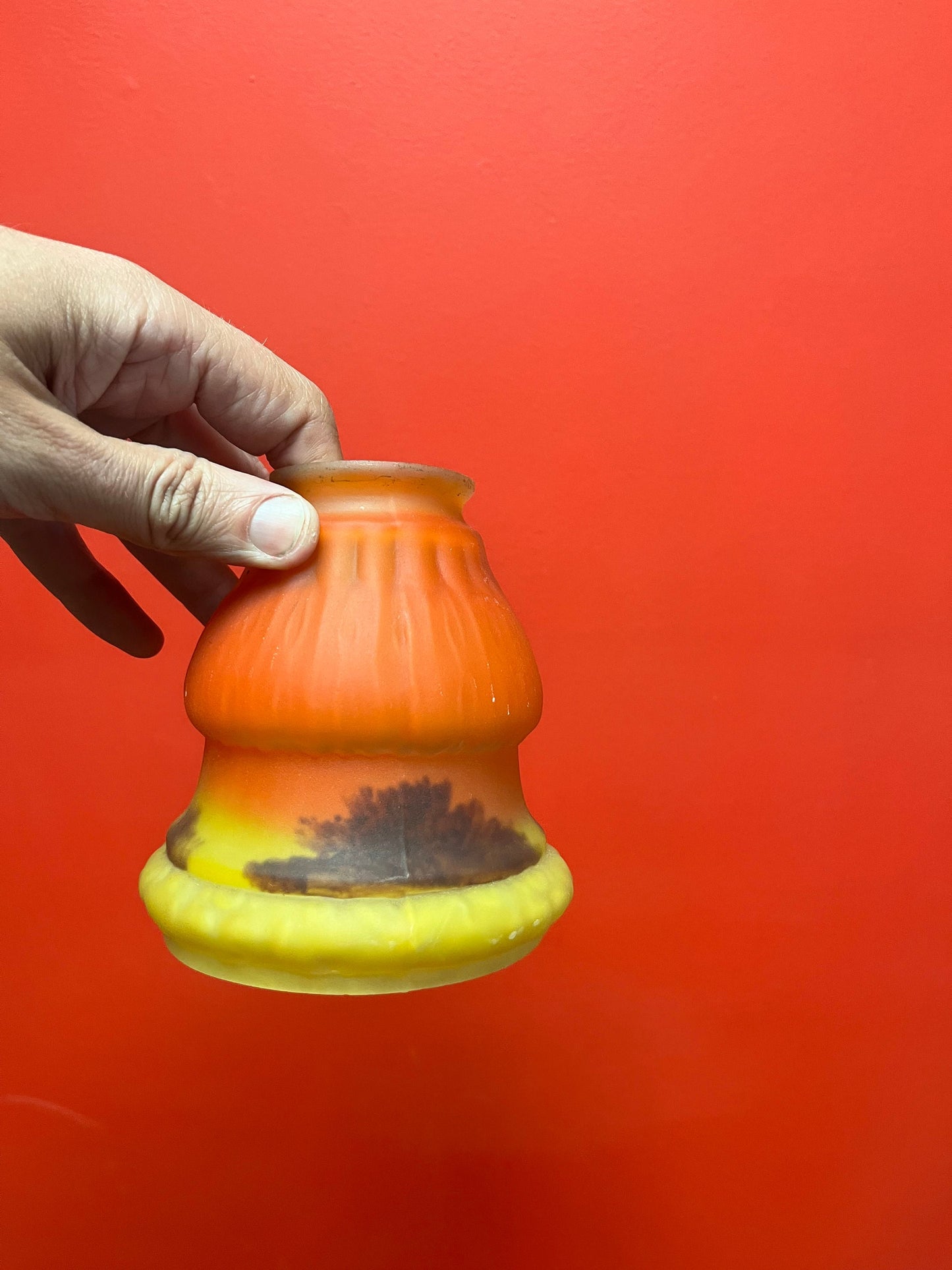 Set a for fabulous antique European inside painted lampshades   5 1/2“ x 4 1/4“ wide very good condition  Galle style