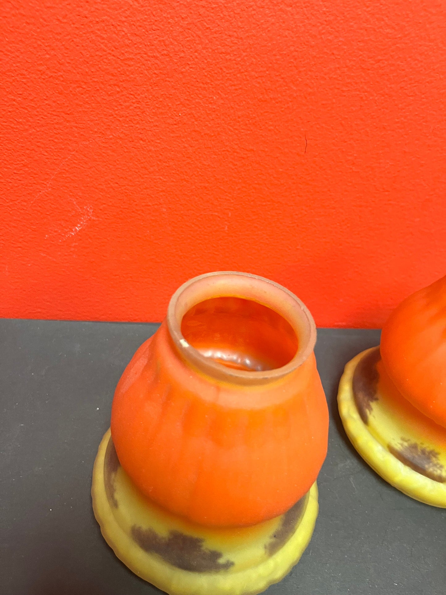 Set a for fabulous antique European inside painted lampshades   5 1/2“ x 4 1/4“ wide very good condition  Galle style