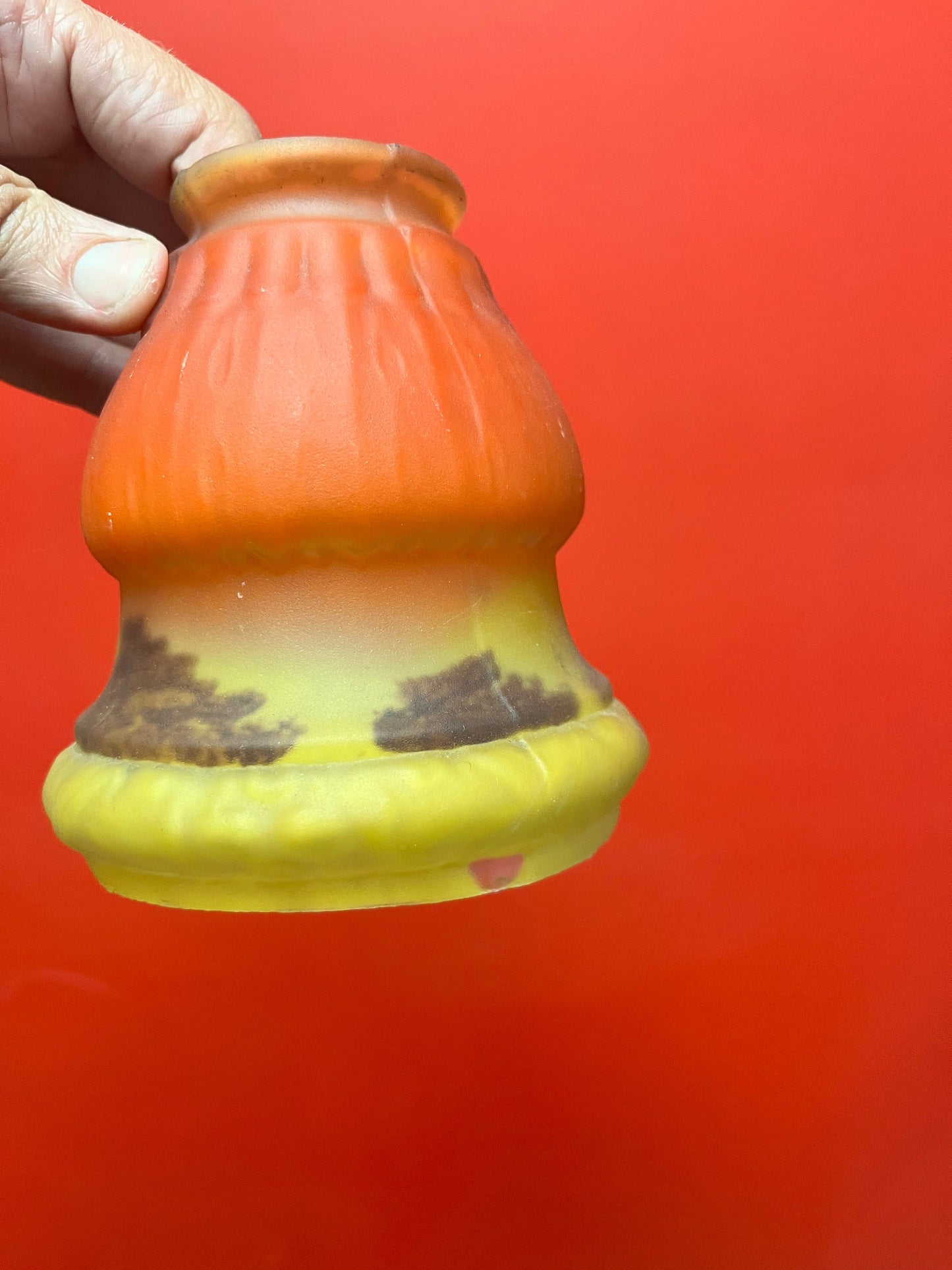 Set a for fabulous antique European inside painted lampshades   5 1/2“ x 4 1/4“ wide very good condition  Galle style