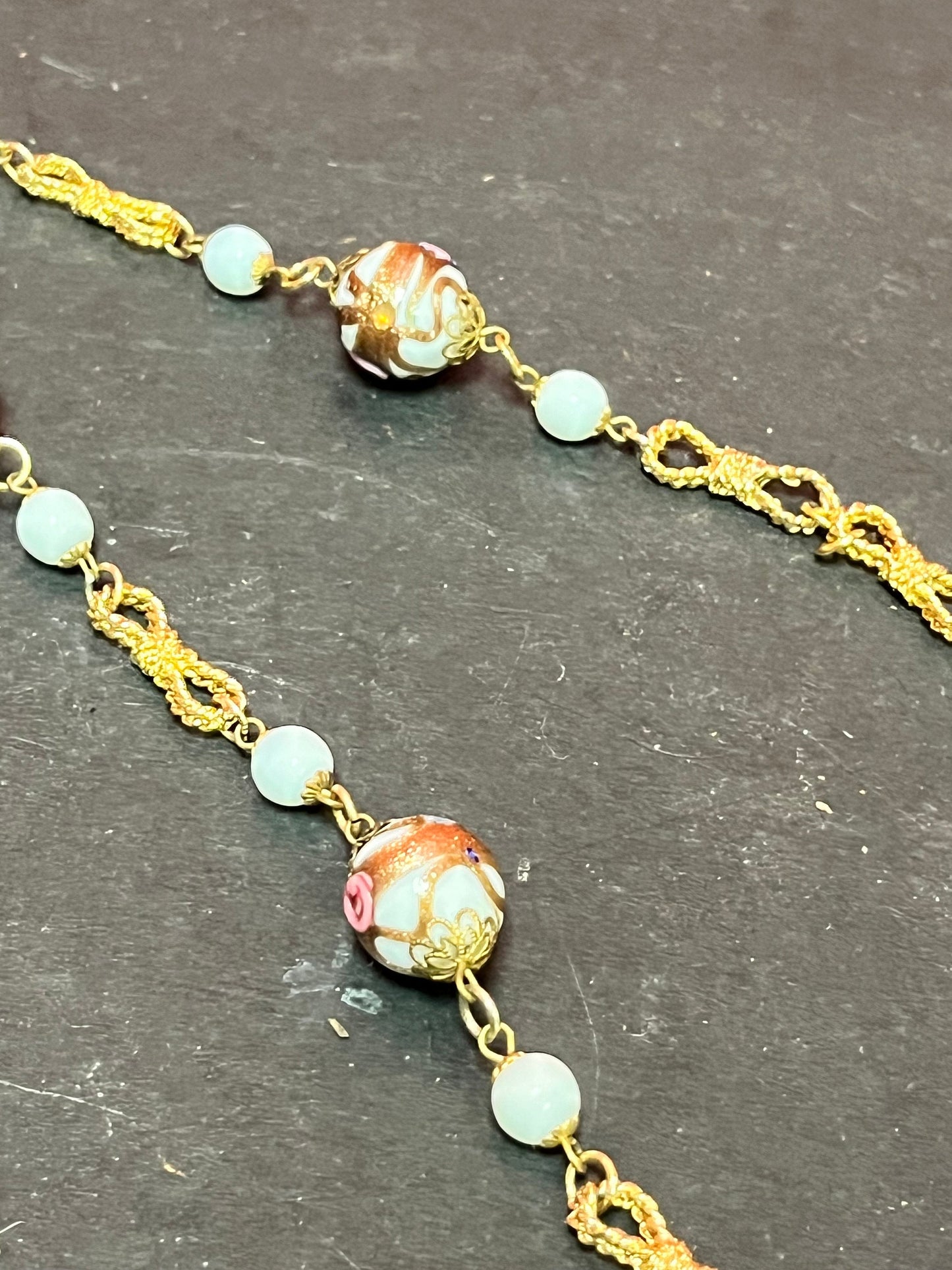 An  Approximate 30 inch long, Chinese gilt, porcelain and enamel necklace  nice quality and unusual look  great gift