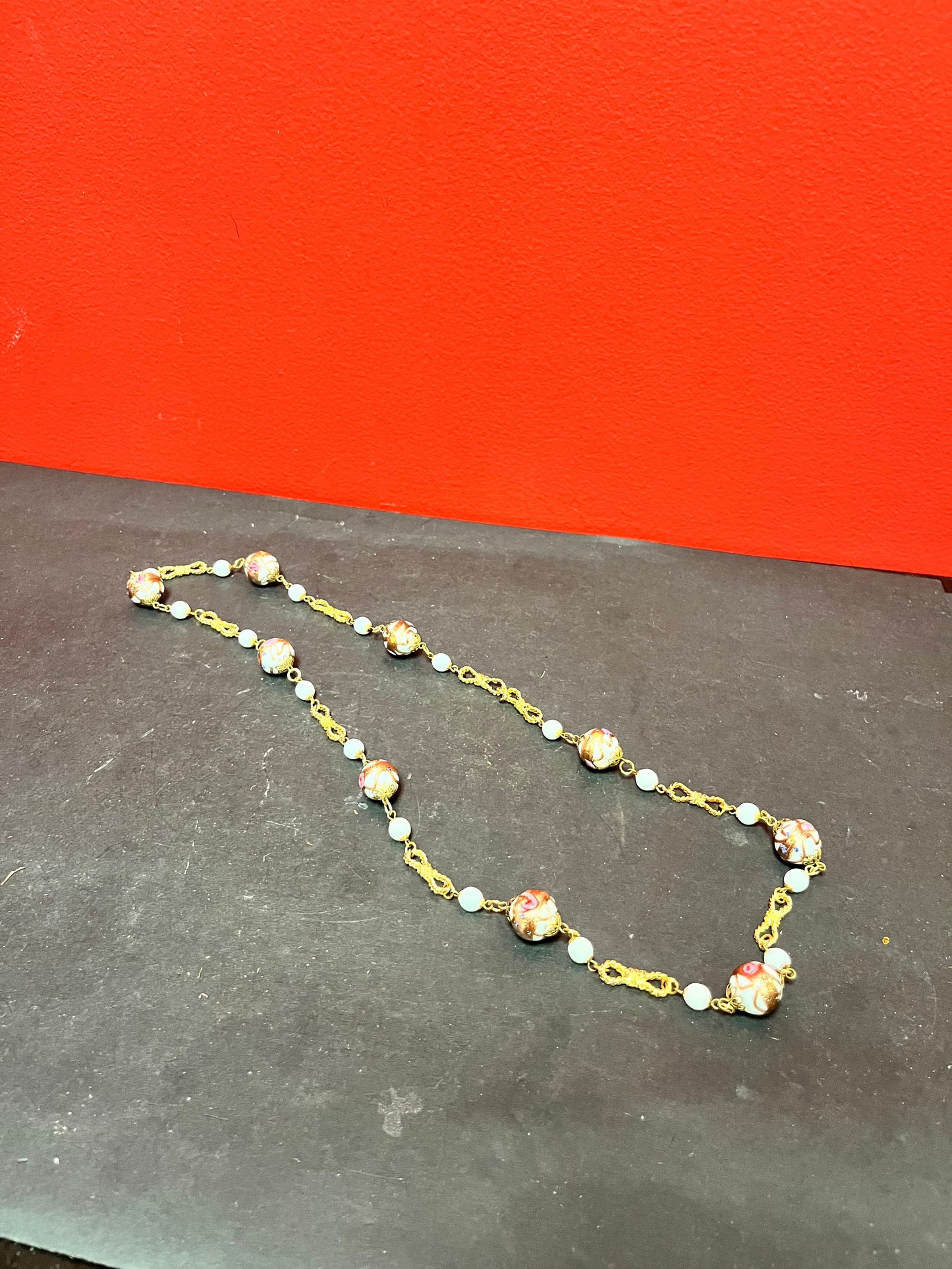 An  Approximate 30 inch long, Chinese gilt, porcelain and enamel necklace  nice quality and unusual look  great gift