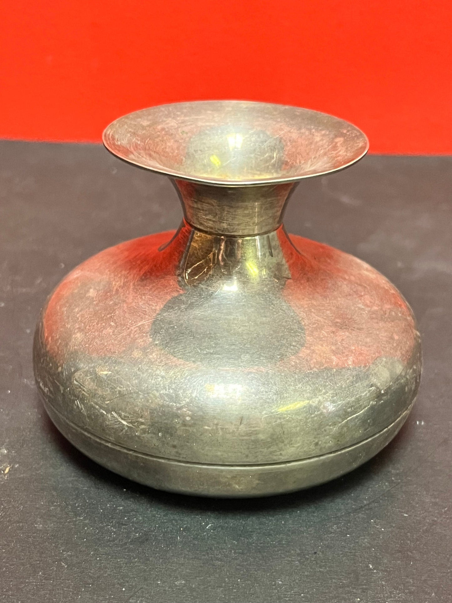 Heavy cool 4 inch tall  silver plated vase