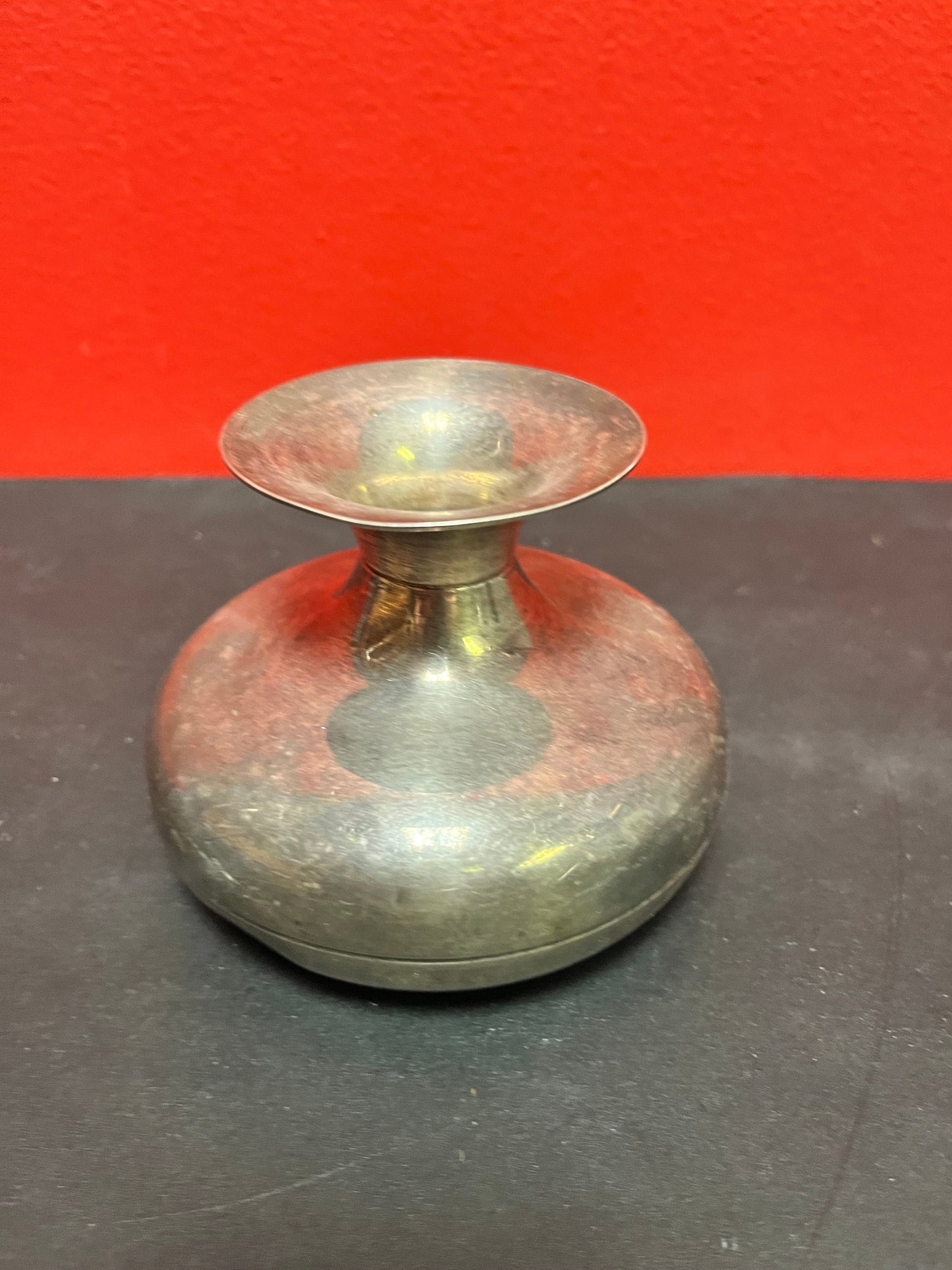 Heavy cool 4 inch tall  silver plated vase