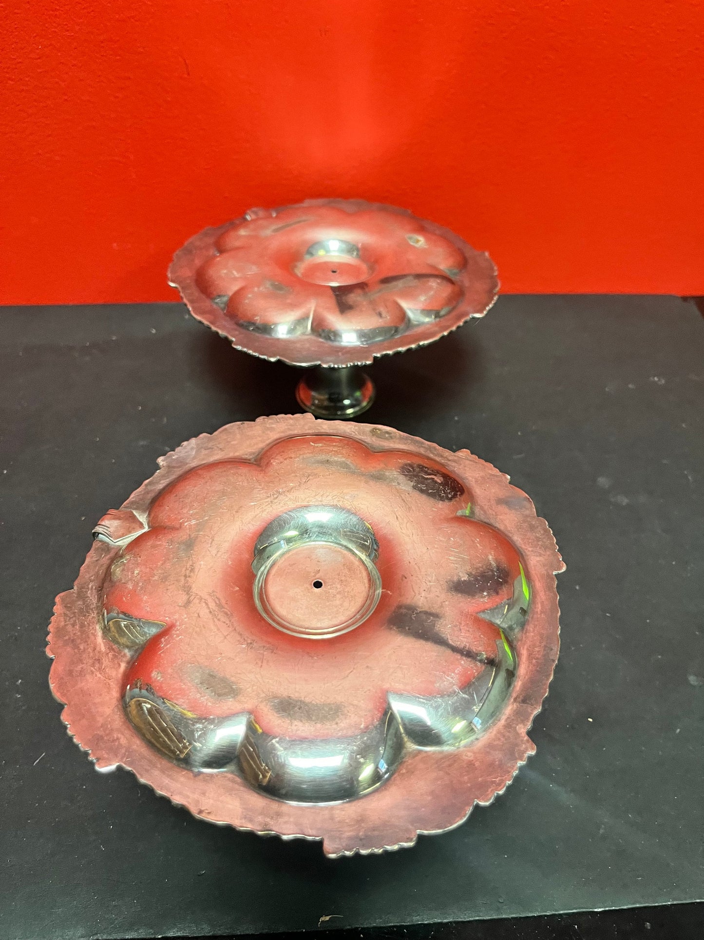 Lovely English silver plated pair of 6 x 5.5 high  chamber candle sticks  exceptional quality, and good condition