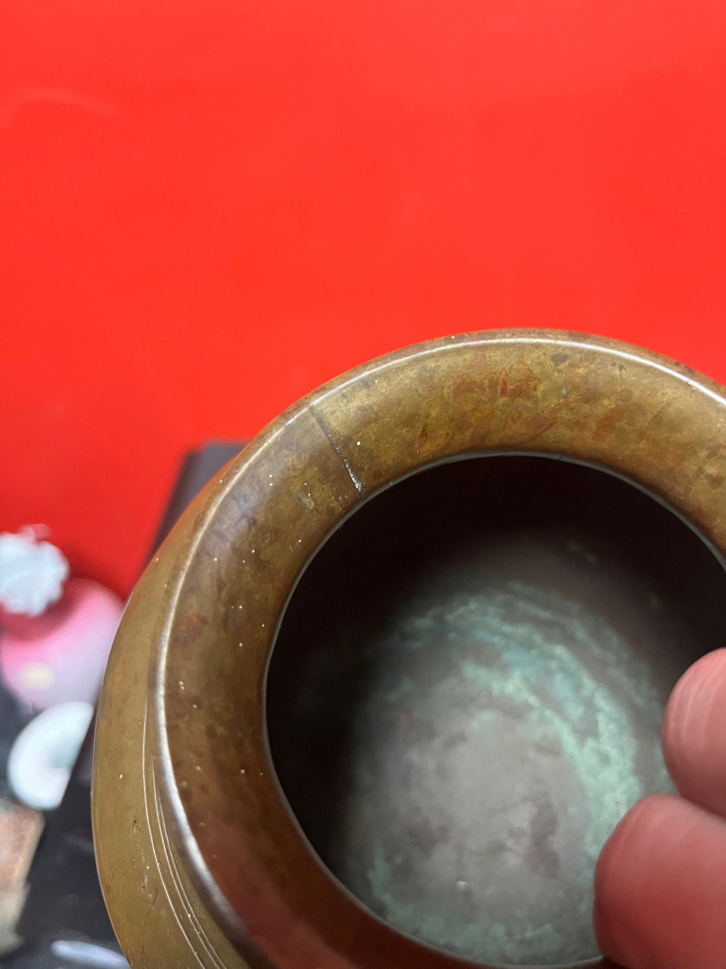 7 inch Indian bronze vessel  18 century Museum quality  fabulous patina