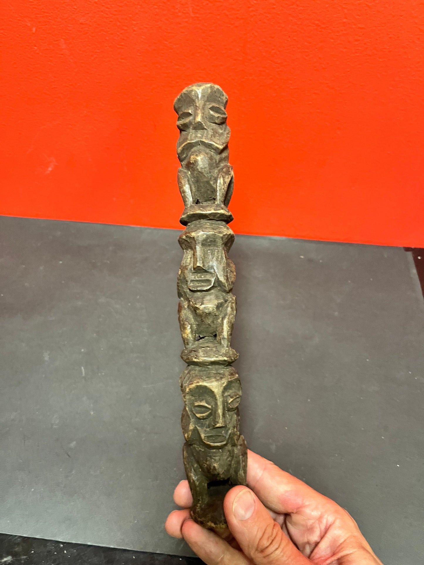 A  12 inch antique carved African wood statue of the no evils  great detail and needs assistance to stand good value