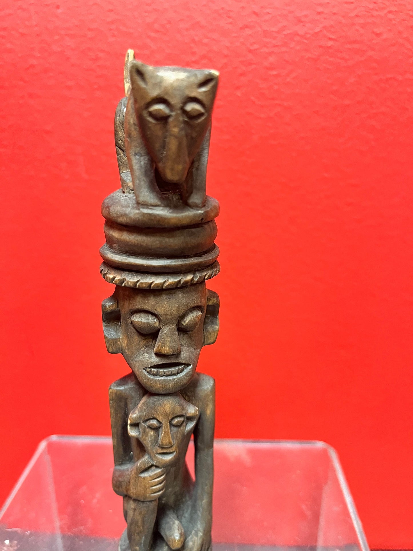 A  Seriously ancient 7 inch African statue with great imagery   good condition for age and amazing detail