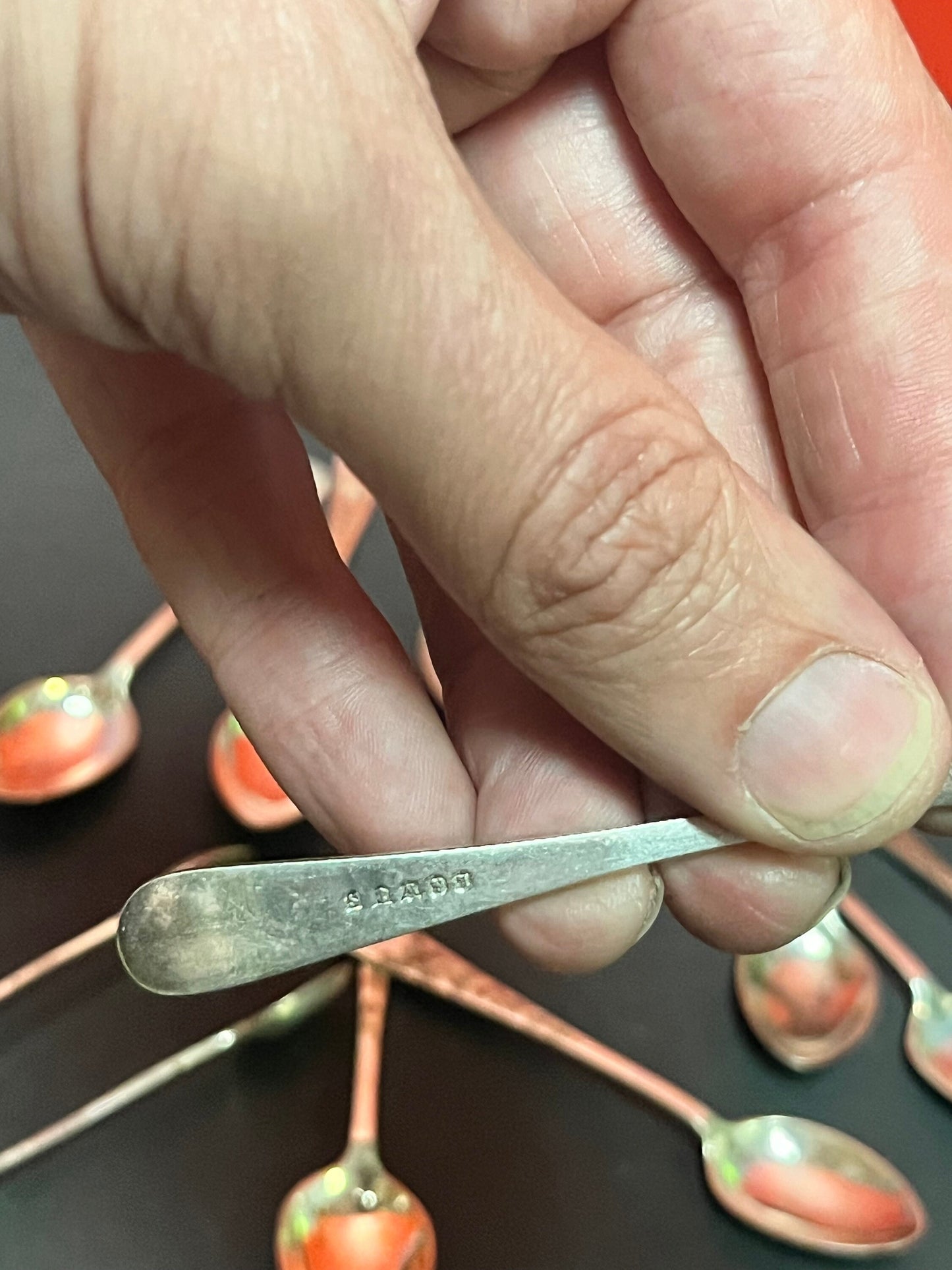 Set of 12 English sterling silver hallmarked teaspoons and sugar tongs  pretty design and needs a quick polish  great value