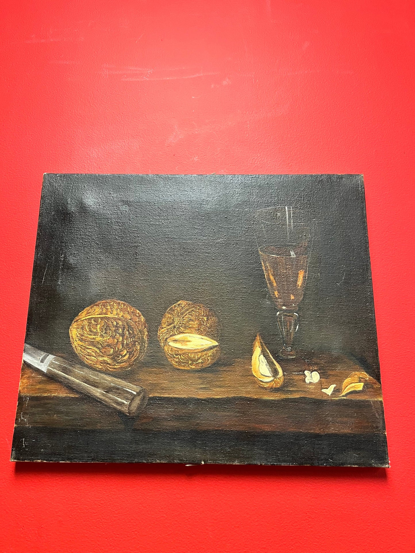 Beautiful 18 x 15 antique still like painting on canvas  Couple light scratches  Good