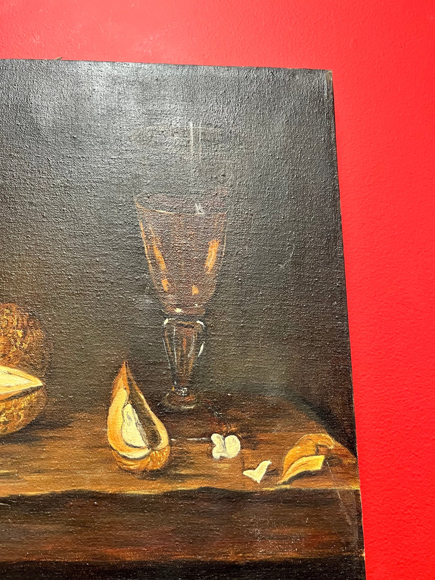 Beautiful 18 x 15 antique still like painting on canvas  Couple light scratches  Good