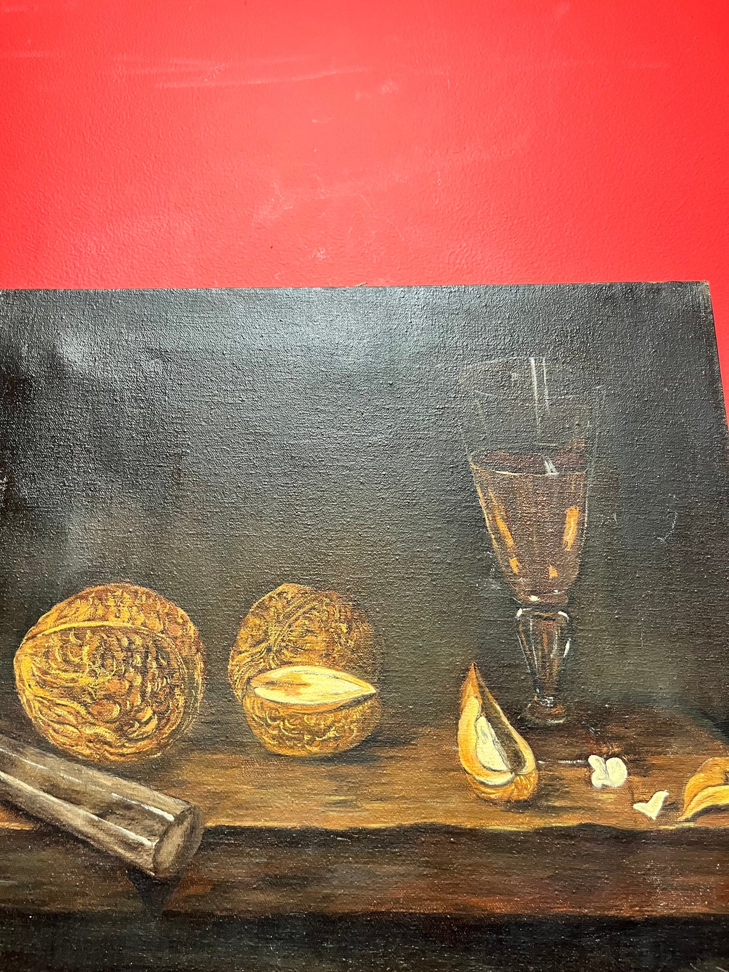 Beautiful 18 x 15 antique still like painting on canvas  Couple light scratches  Good