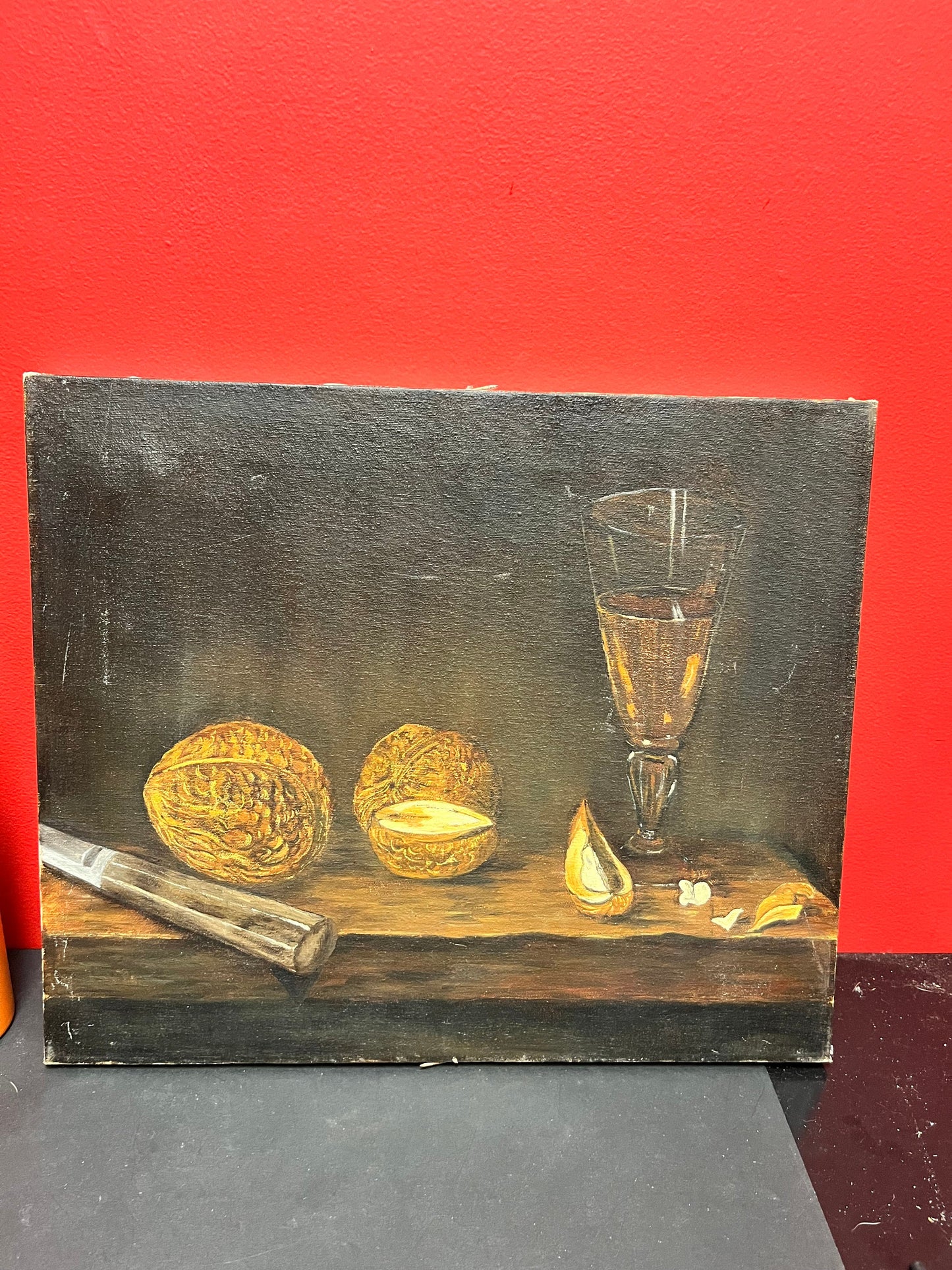 Beautiful 18 x 15 antique still like painting on canvas  Couple light scratches  Good