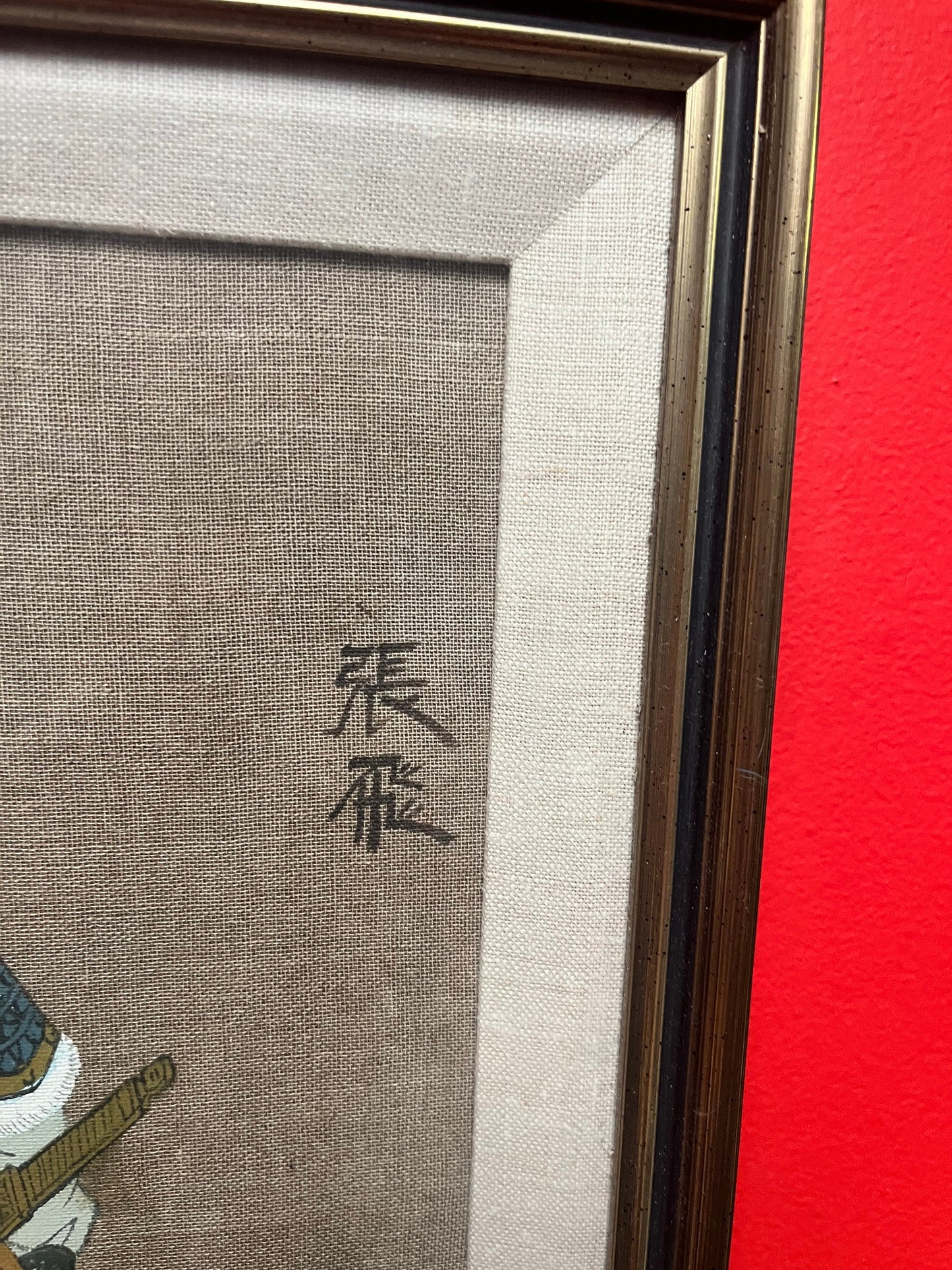 Signed fabulous 18 x 13 Japanese watercolour on linen  depicting a samurai  exquisite quality and condition  late 1800s