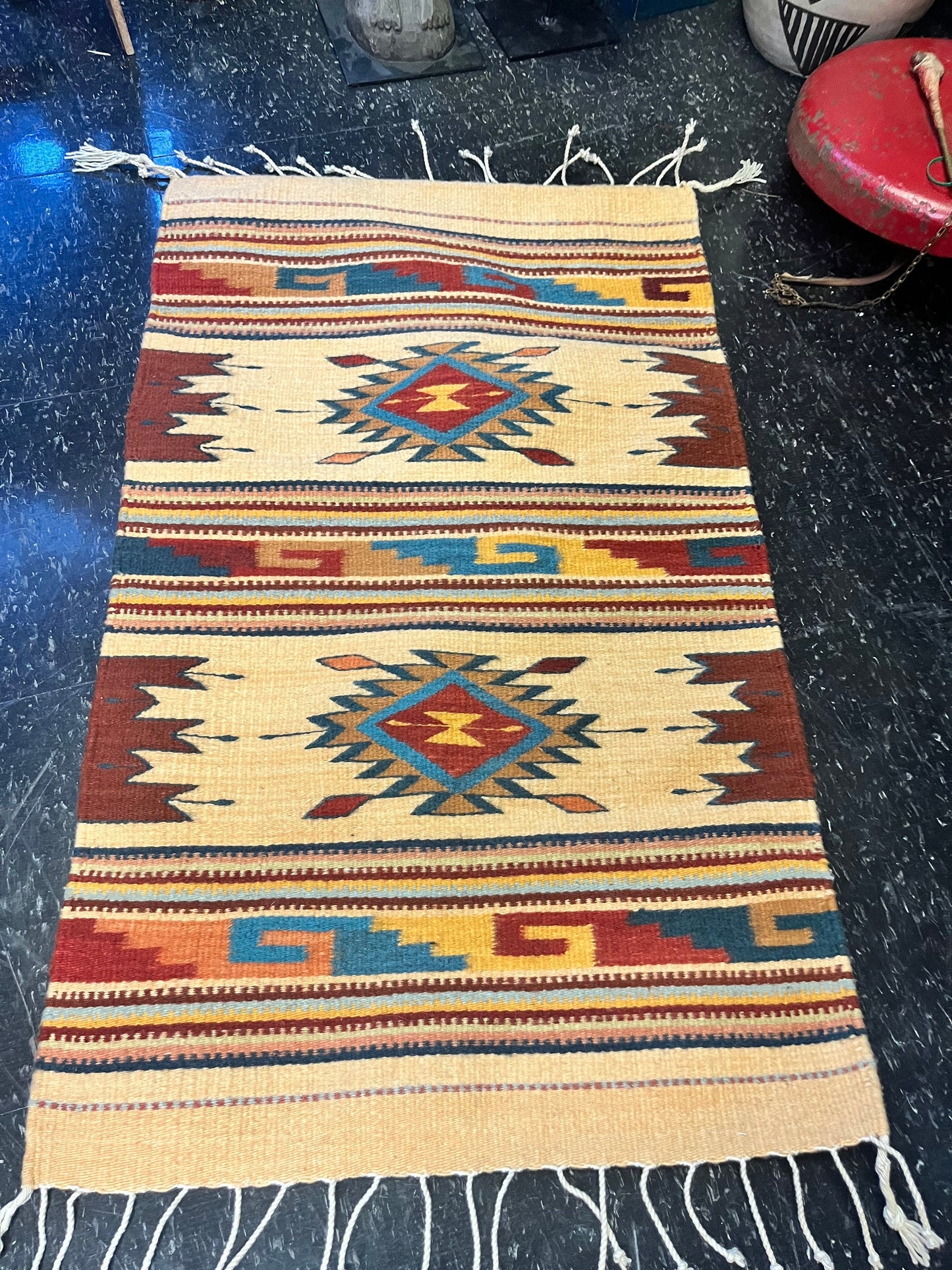 Stunning 43 x 23 authentic Navajo carpet or rug  unique and wonderful colours and top quality in perfect condition
