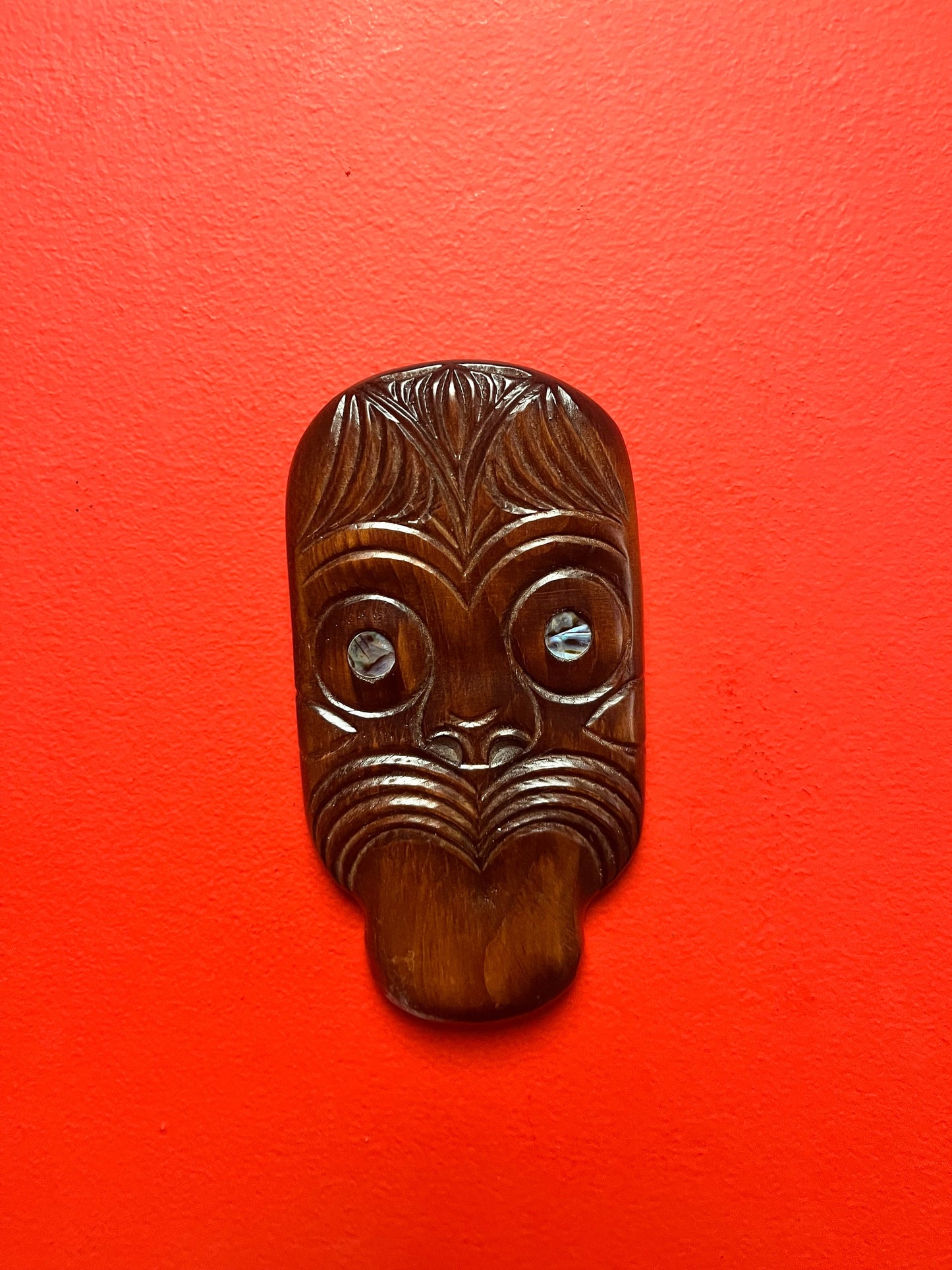 Lovely vintage 7 inch long New Zealand Maori mask plaque  lovely detail and quality