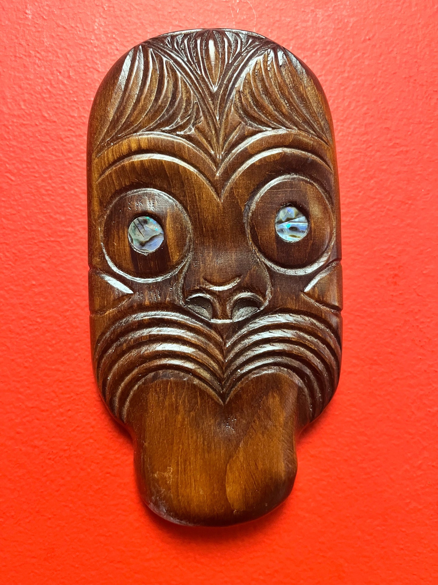 Lovely vintage 7 inch long New Zealand Maori mask plaque  lovely detail and quality