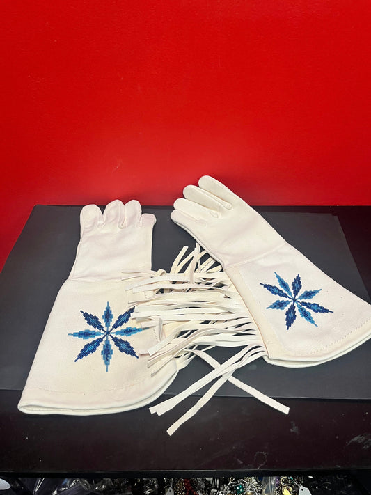 Absolutely fabulous 15 inch long indigenous first nations Pacific Northwest coast leather and beaded gloves   almost perfect condition