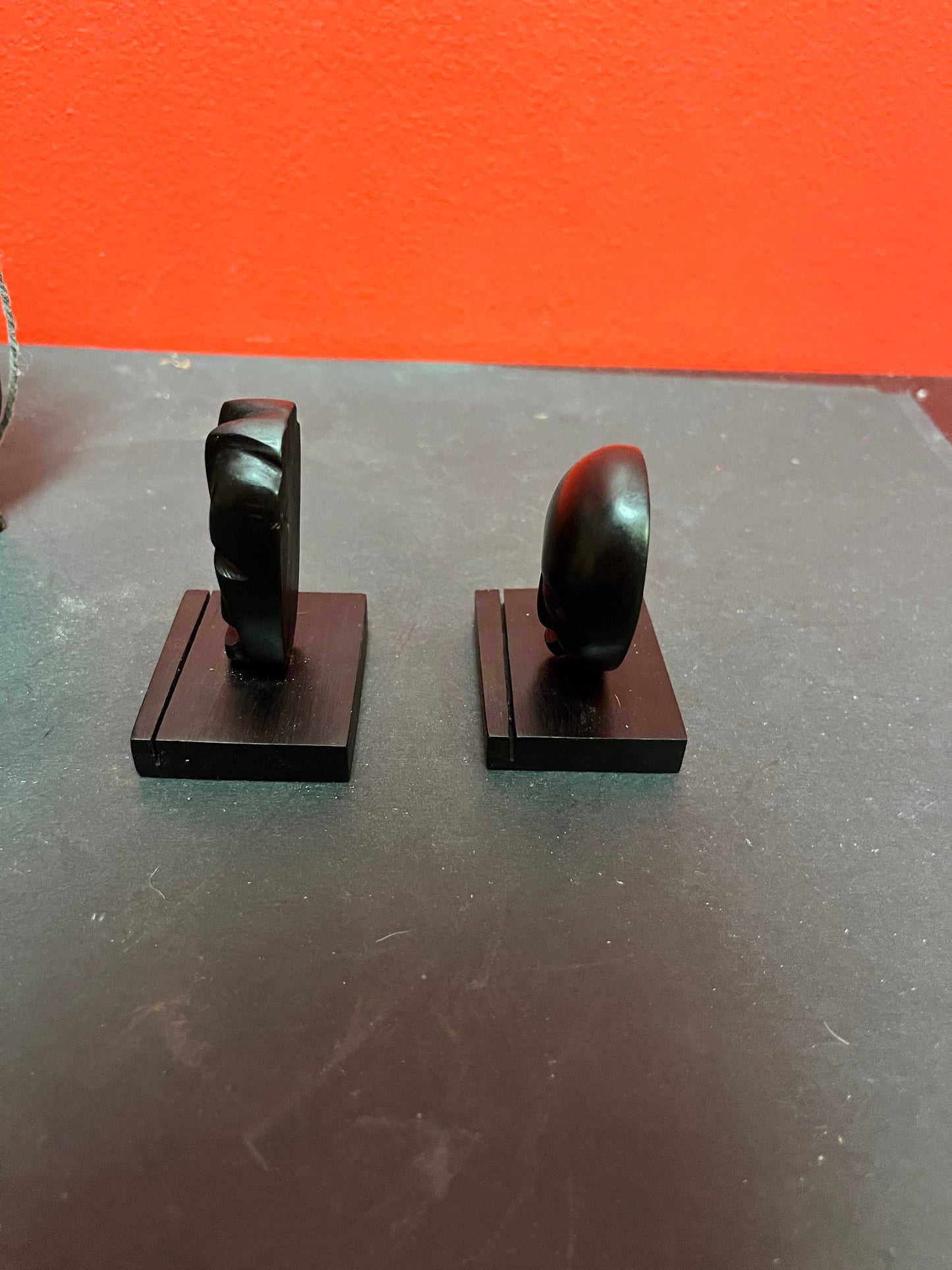 Two fabulous Ebony wood  African masks on stands  3 inches high  great quality and detail  prices for both