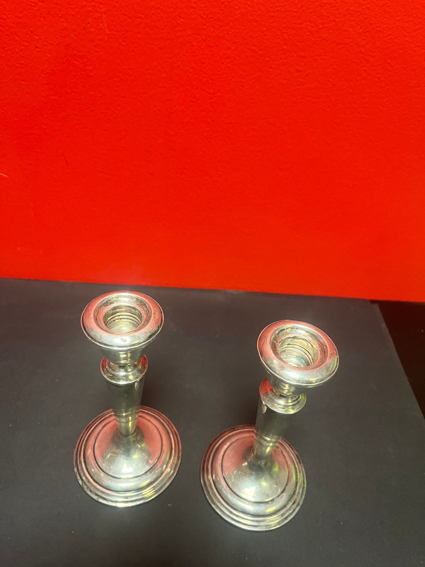 Pair of heavy beautiful antique sterling  6 1/2 inch tall candlesticks