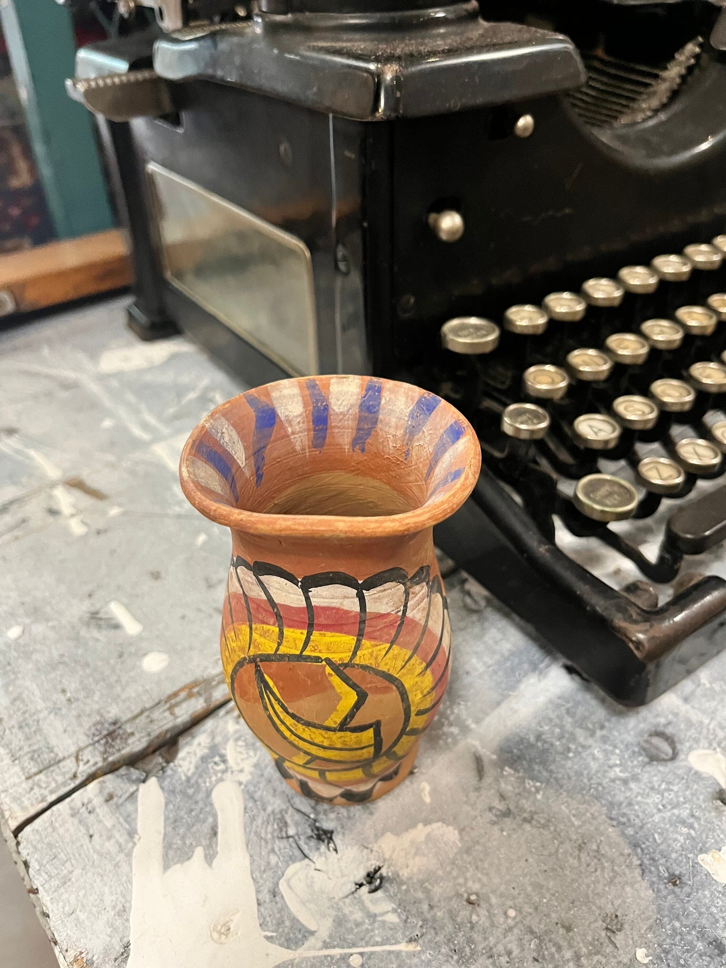 Antique 5 inch tall stunning Nepalese Hinduism clay vase   beautiful gift