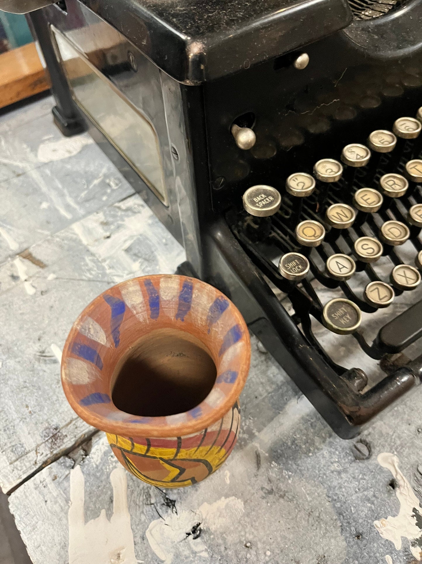 Antique 5 inch tall stunning Nepalese Hinduism clay vase   beautiful gift