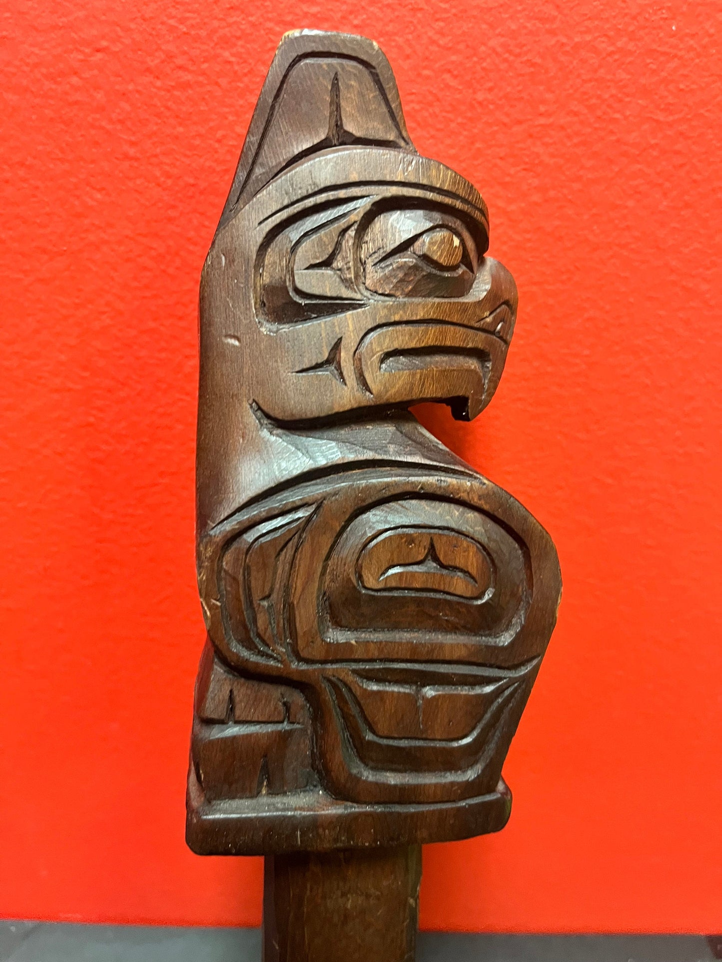 A  Fantastic 12 inch eagle talking stick   indigenous first nations, Pacific Northwest Coast beauty - signed  chip on ear