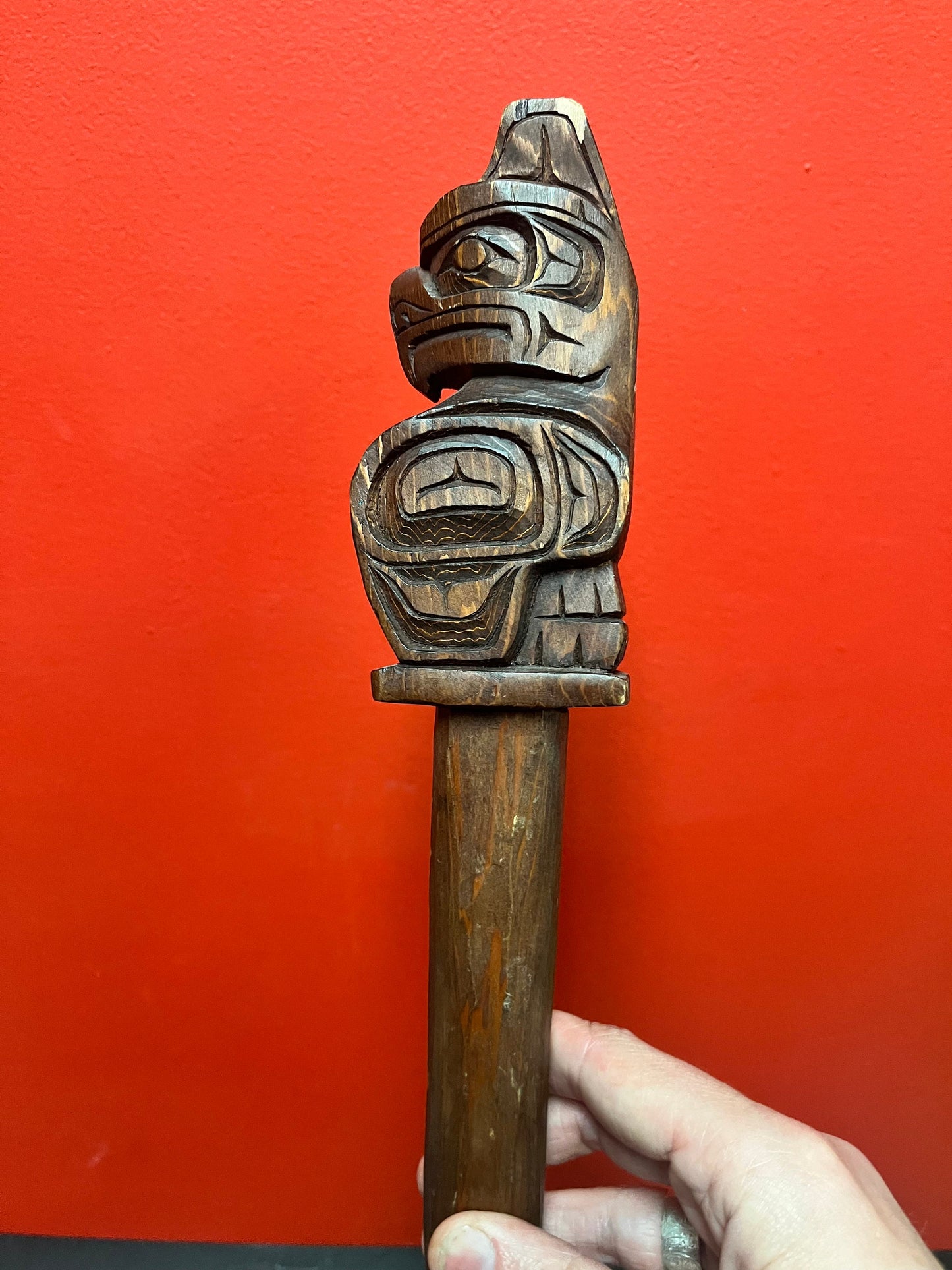 A  Fantastic 12 inch eagle talking stick   indigenous first nations, Pacific Northwest Coast beauty - signed  chip on ear